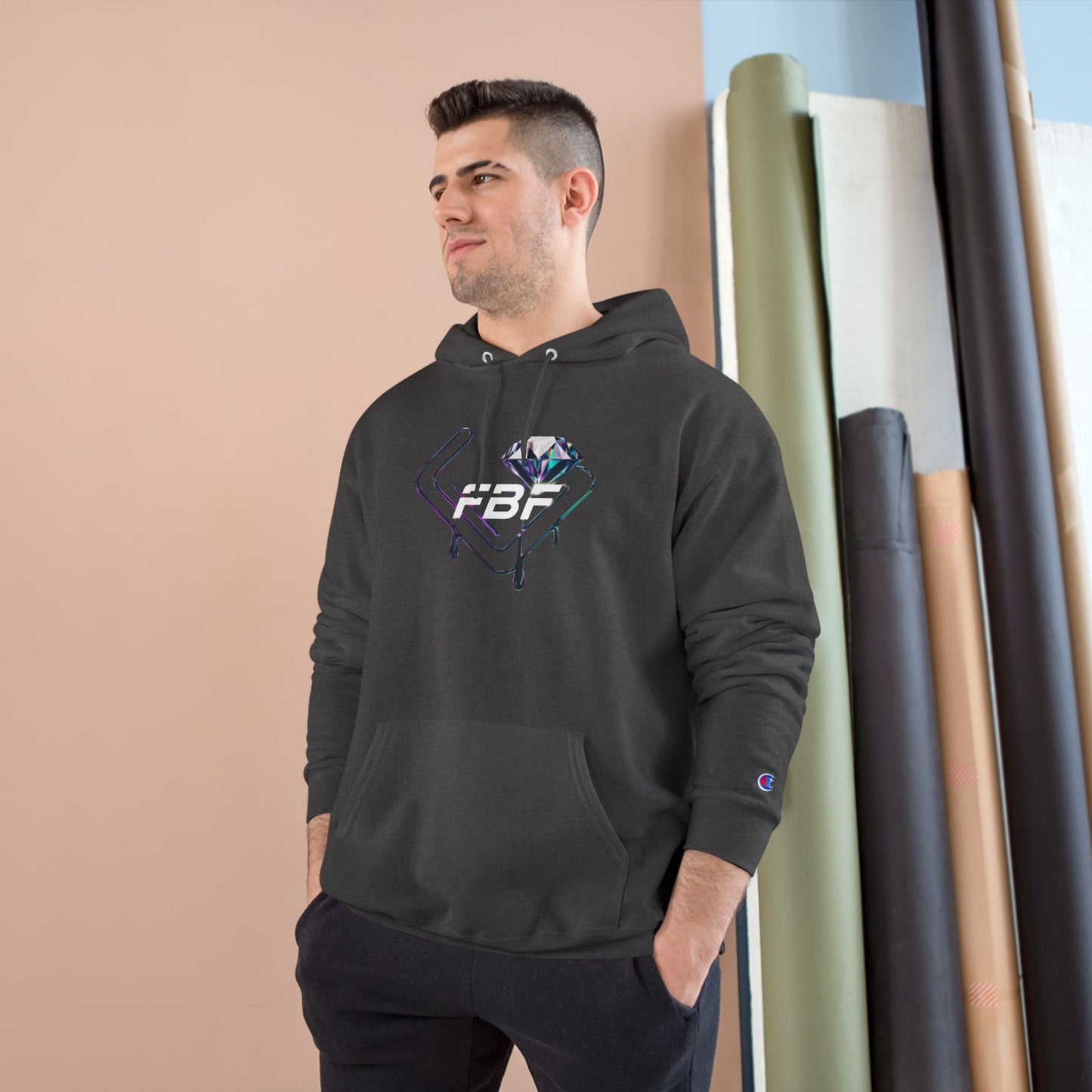 Fbf diamond Champion Hoodie — Dripping Diamond Heart Graphic Pullover