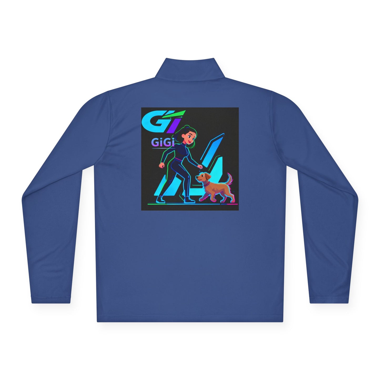 GiGi Logo Quarter-Zip Pullover — Neon Retro Dog Walker Design