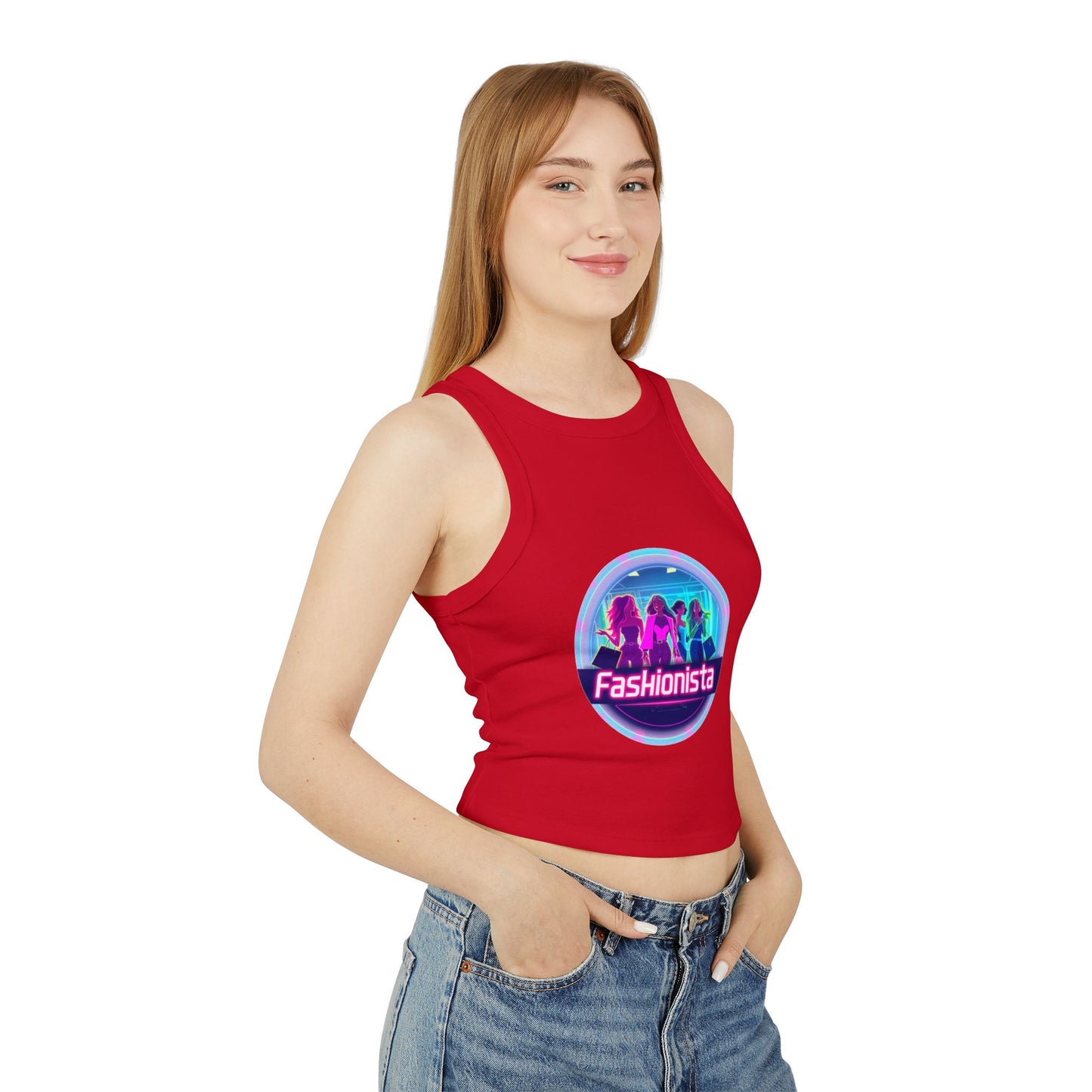 Trendy Women’s Racer Tank Top - Fashionista & Future Design, Stylish Summer Wear, Casual Fit, Festival Outfit, Gift for Her