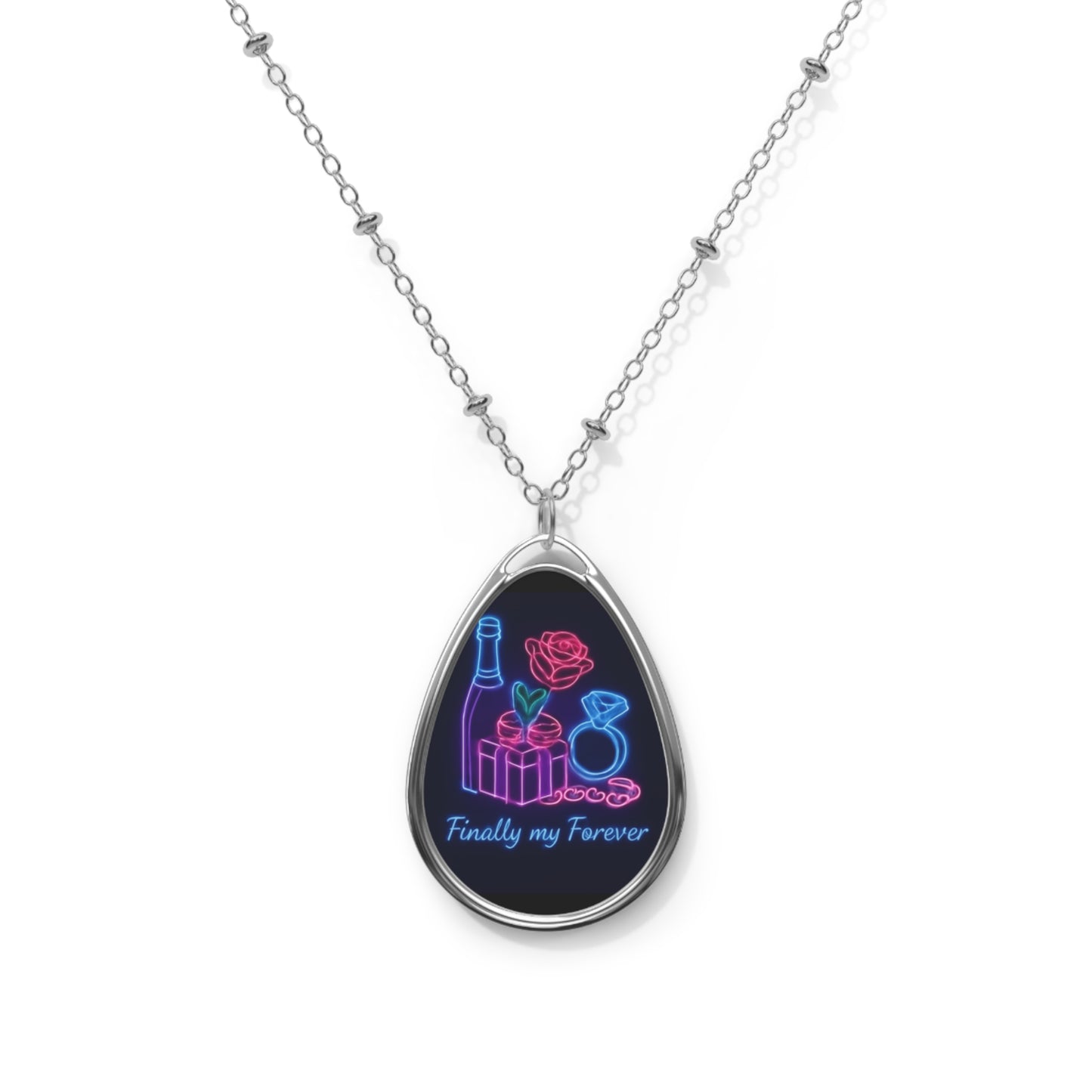 Oval Necklace — 'Finally My Forever' Neon Bridal Pendant