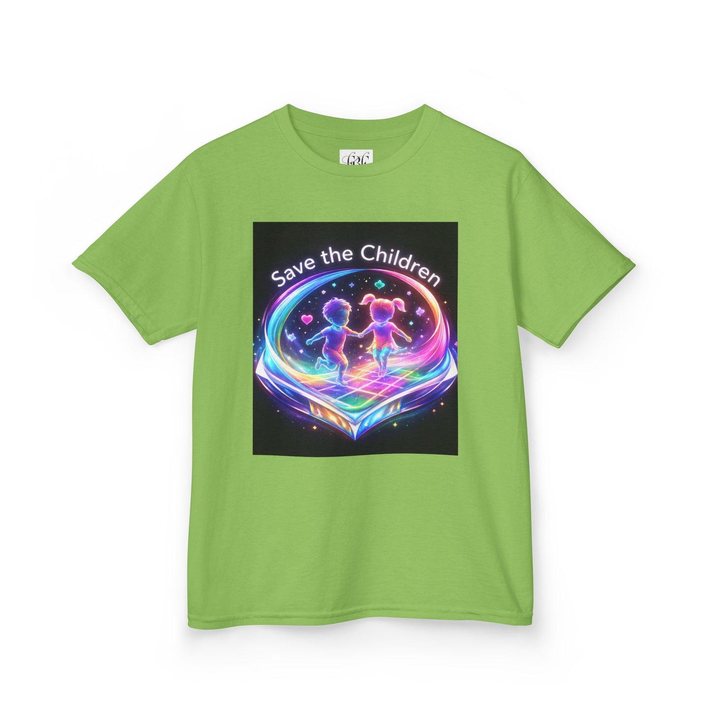 Kids Tee — 'Save the Children' Neon Rainbow Charity Design