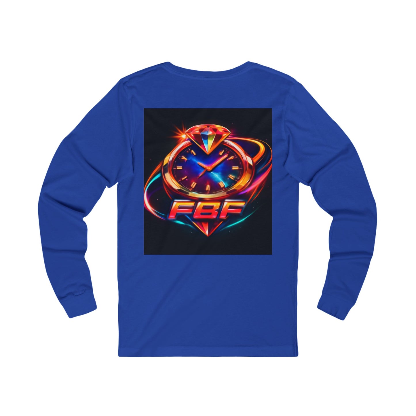 FBF Neon Clock Long Sleeve Tee — Retro Futuristic Timepiece Graphic Shirt