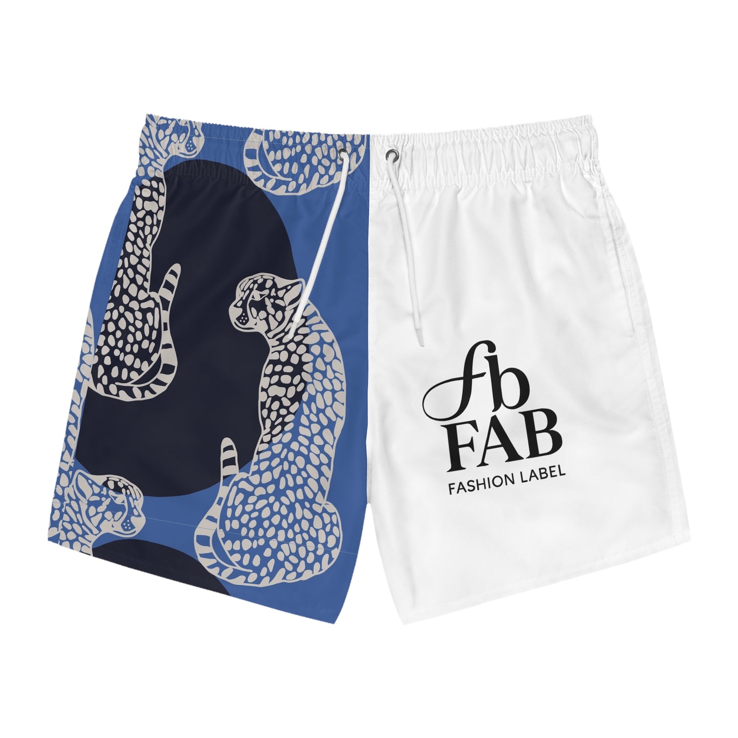 Men’s Black and Blue cheetah Swim Trunks (AOP)