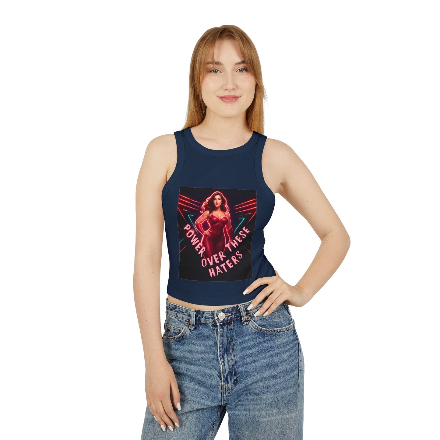 Power Over These Haters Racer Tank Top — FBF Neon Graphic Crop
