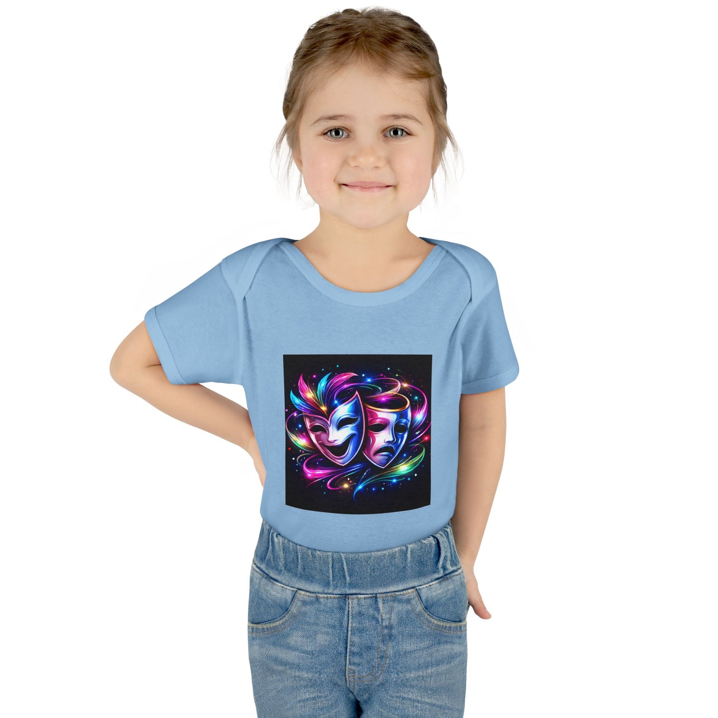 Neon Theatre Masks Infant Bodysuit — Colorful Drama Baby Onesie