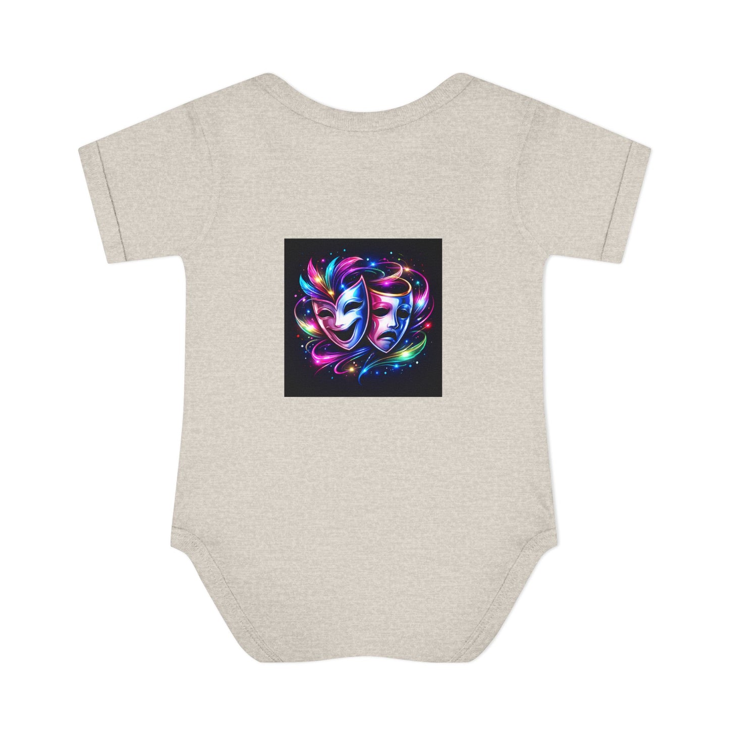 Neon Theatre Masks Infant Bodysuit — Colorful Drama Baby Onesie