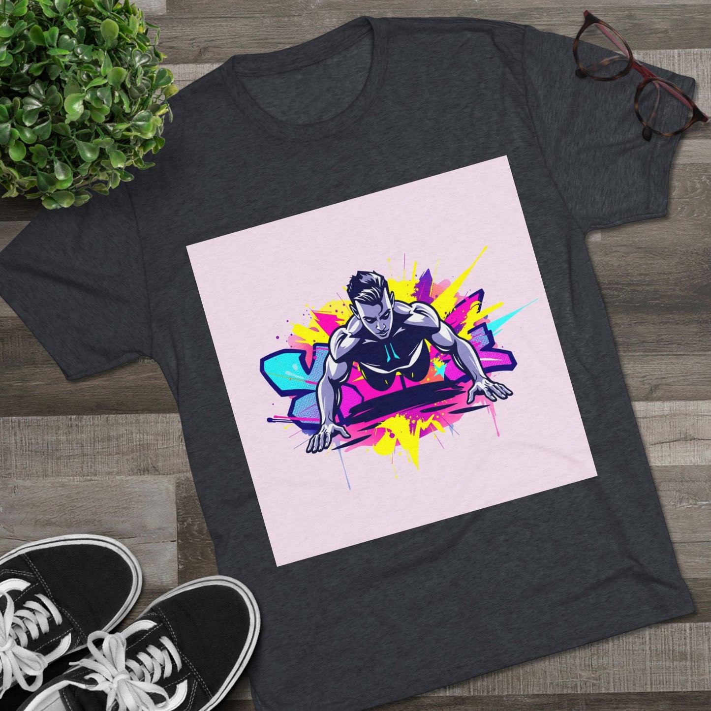 Fitness Motivation Tri-Blend Crew Tee - Vibrant Push-Up Design