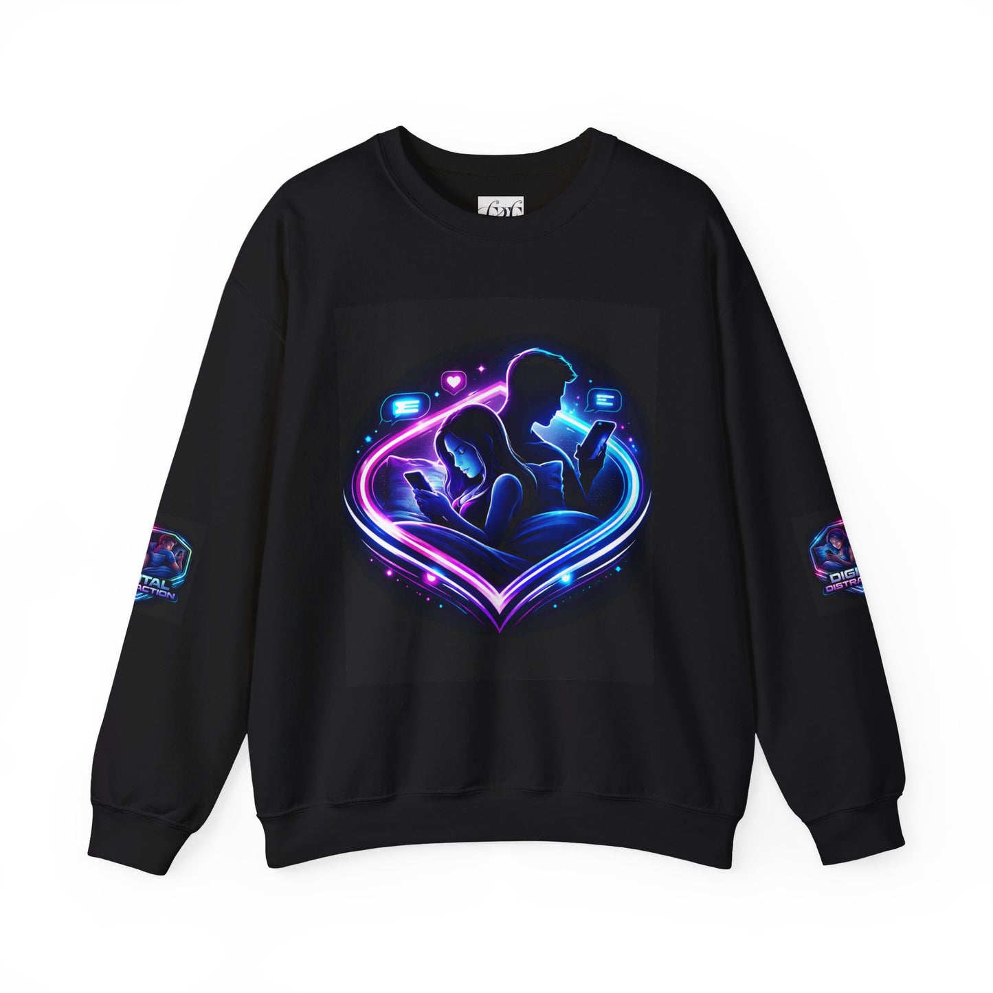 Crewneck Sweatshirt — Neon Couple in Bed Heart Illustration