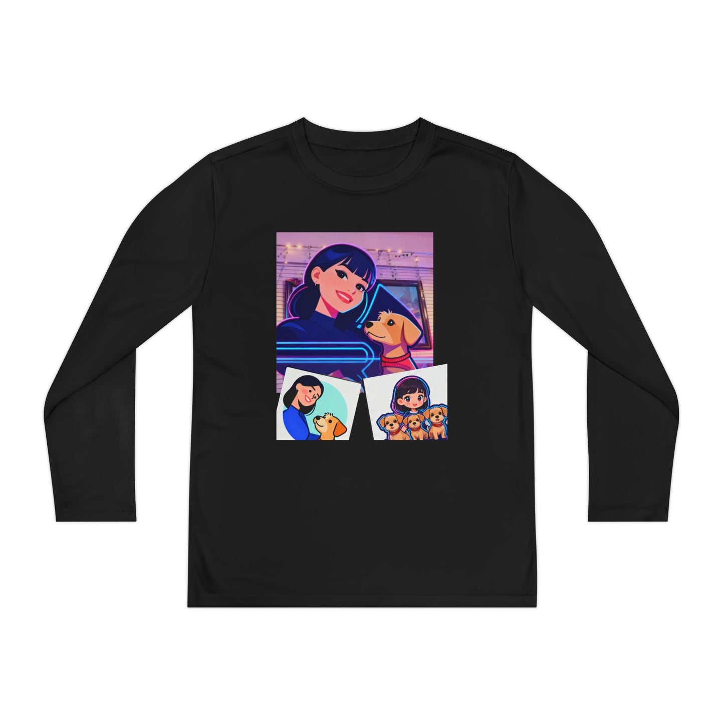 Youth Long Sleeve Tee — Girl Hugging Dog Graphic