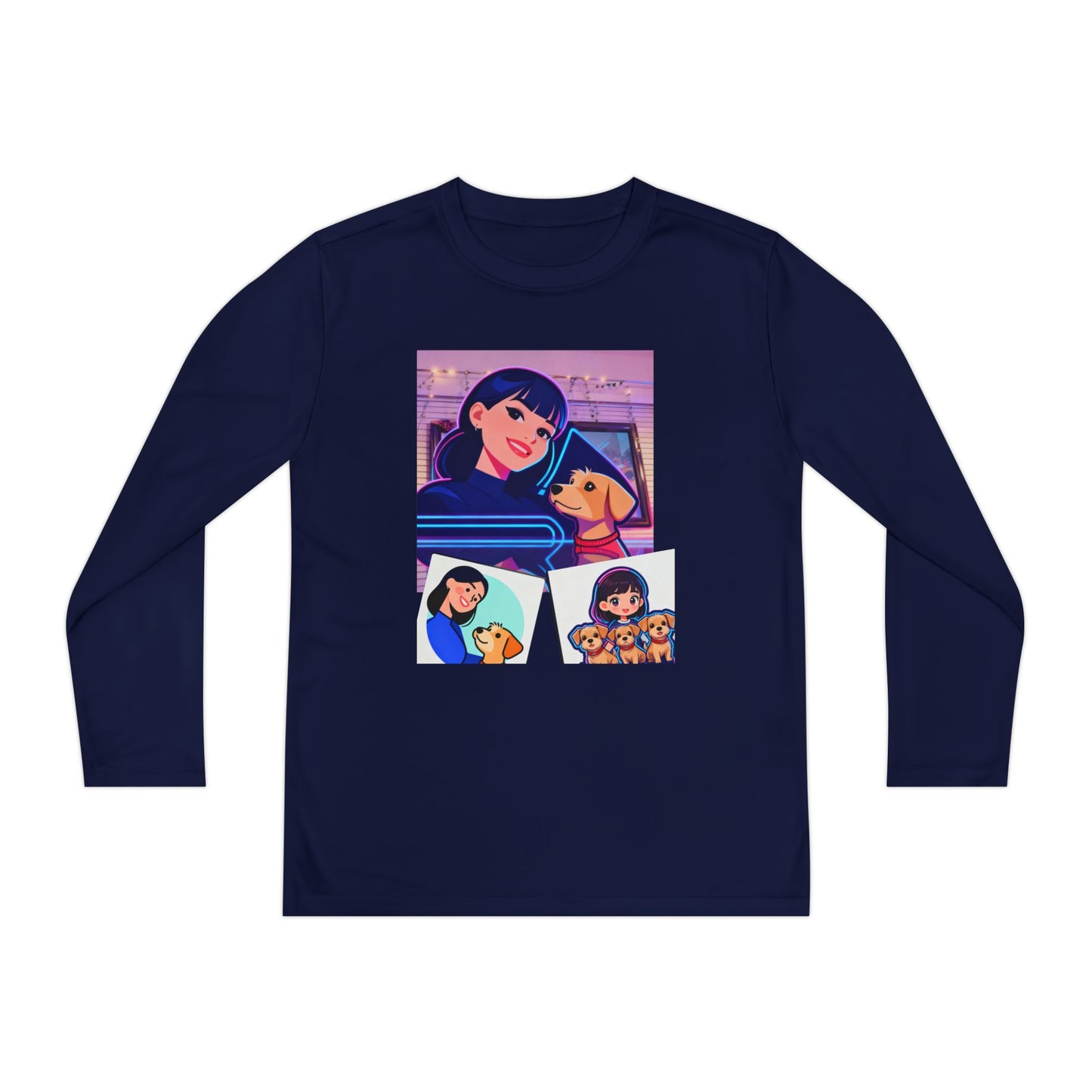 Youth Long Sleeve Tee — Girl Hugging Dog Graphic