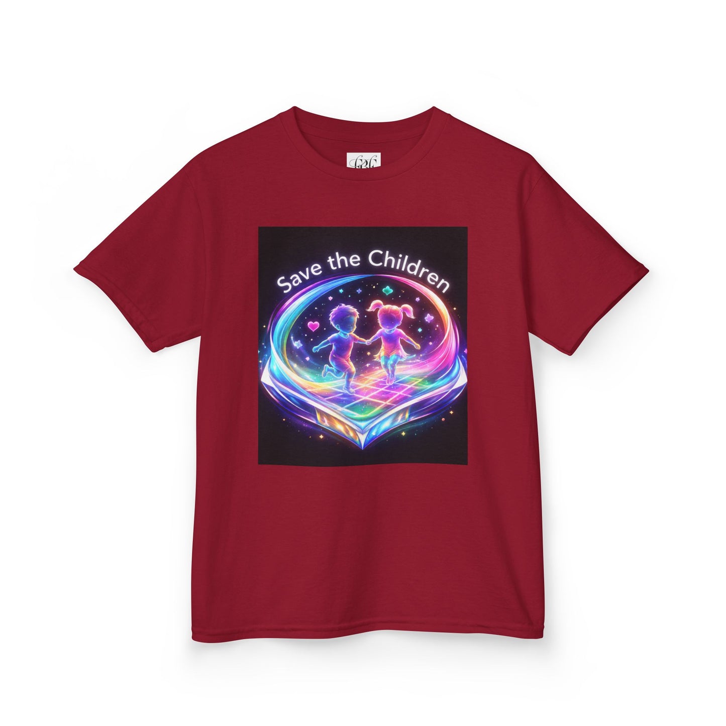 Kids Tee — 'Save the Children' Neon Rainbow Charity Design