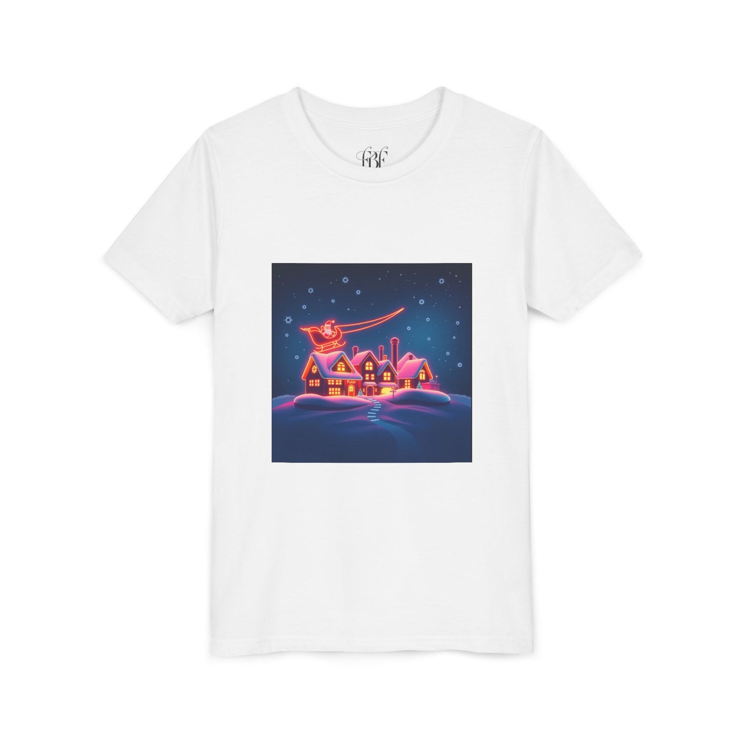 Neon Winter Village Youth Tee — Magical Snowy Night Kids T-Shirt
