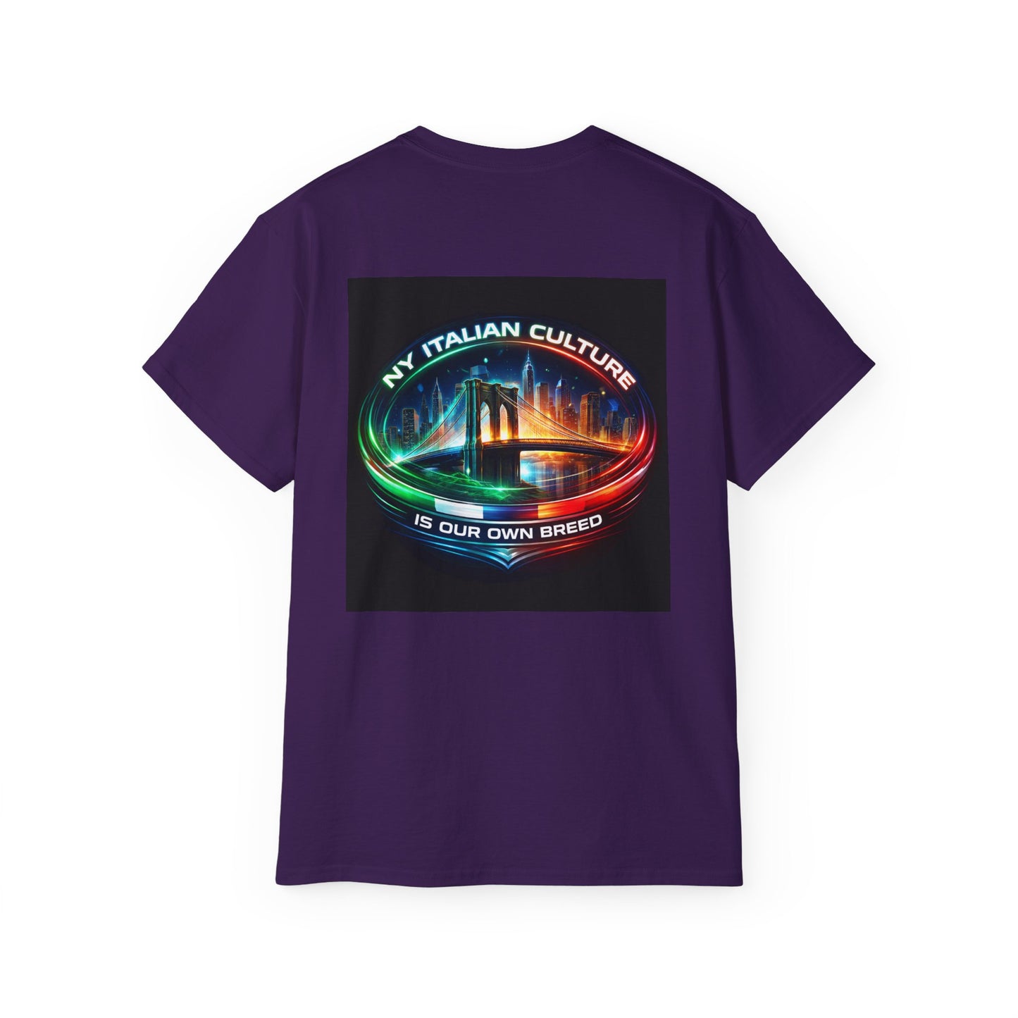 NY Italian Culture T‑Shirt — Retro Neon Brooklyn Bridge Graphic