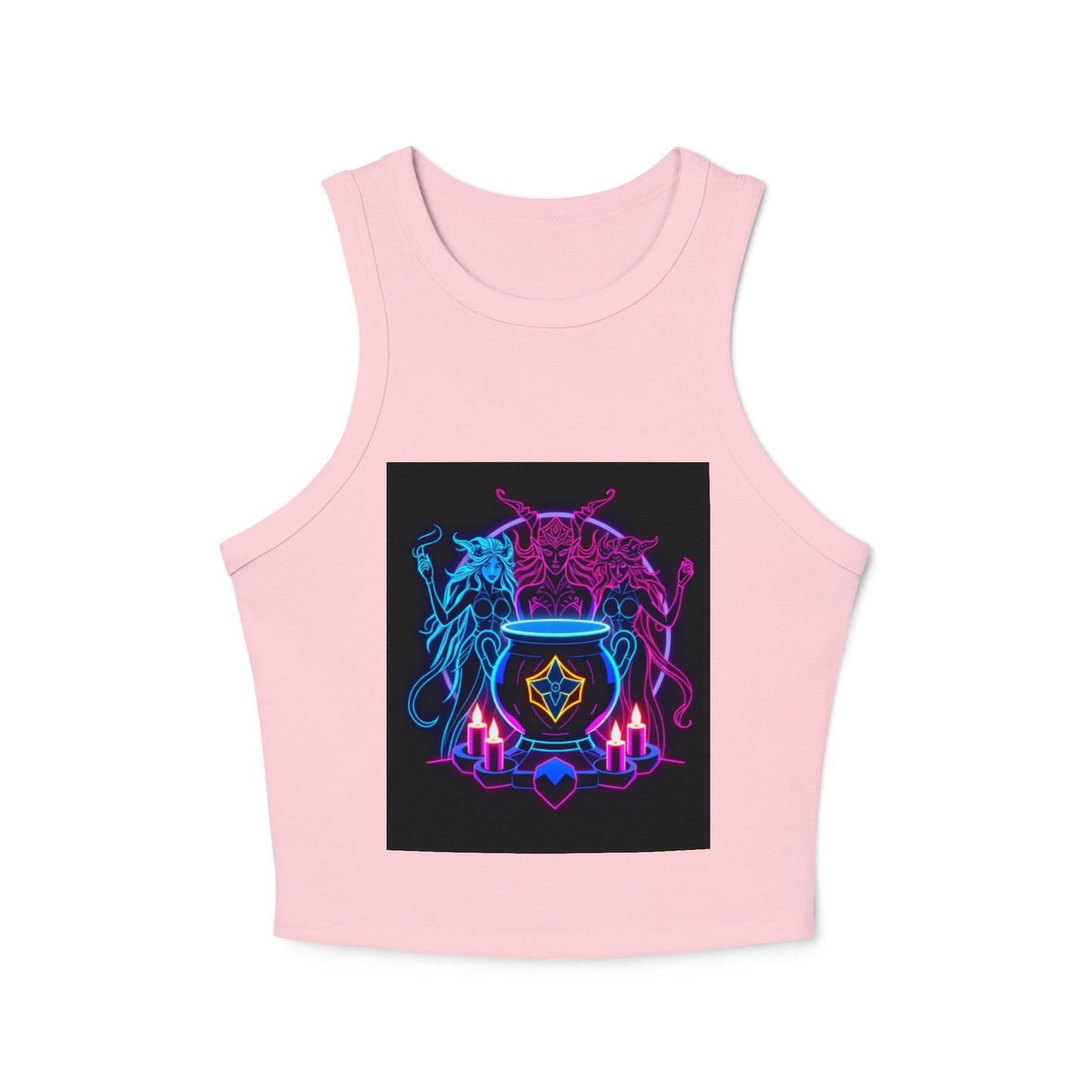 Witchy Neon Cauldron Tank Top - Occult Retro Graphic Racerback