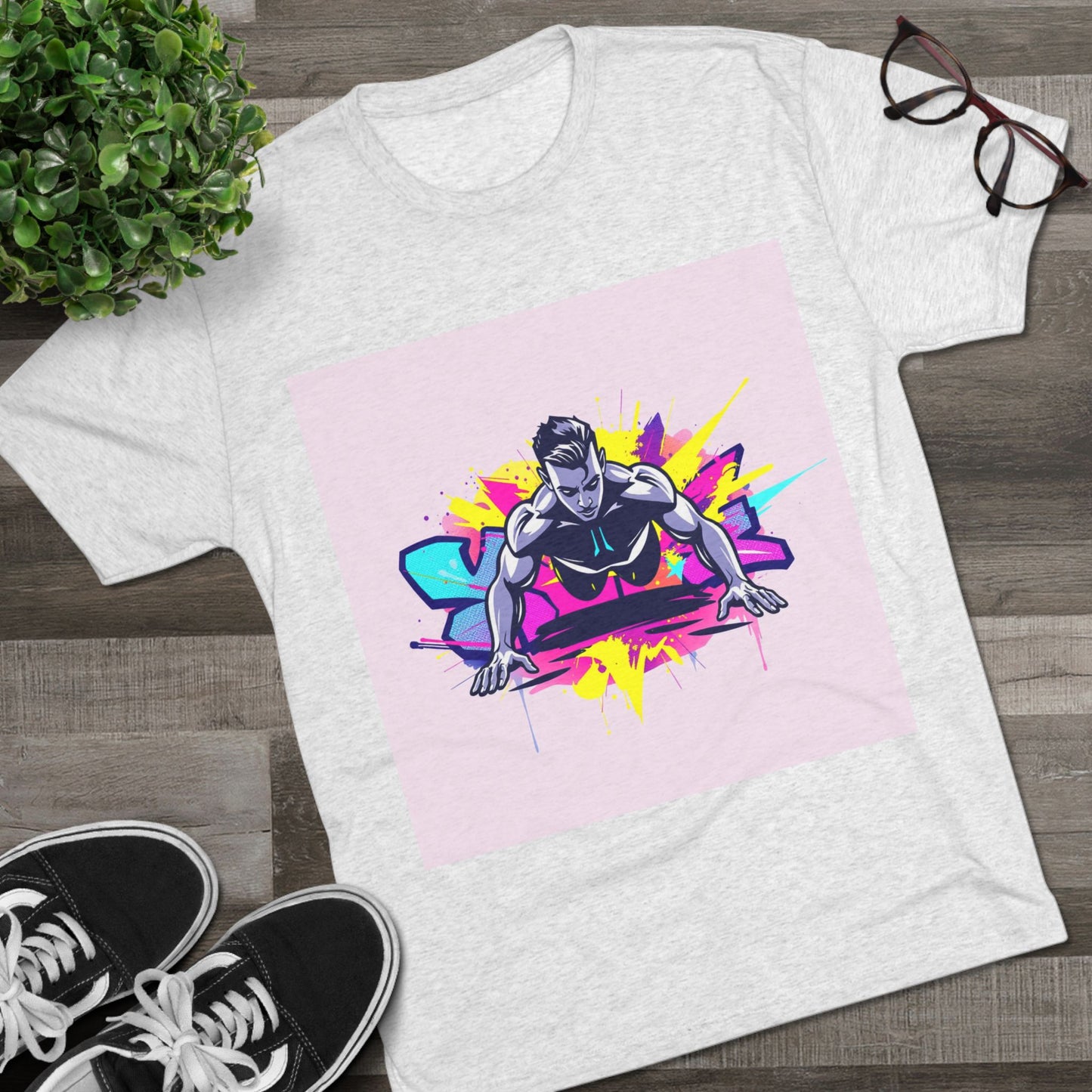 Fitness Motivation Tri-Blend Crew Tee - Vibrant Push-Up Design