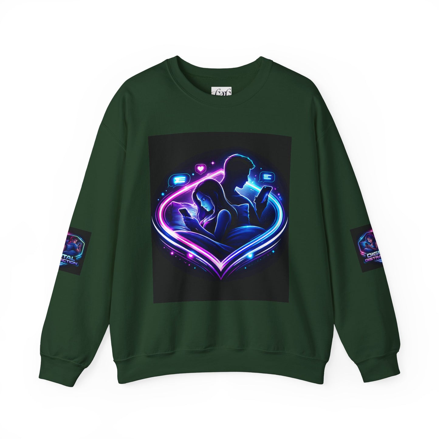 Crewneck Sweatshirt — Neon Couple in Bed Heart Illustration