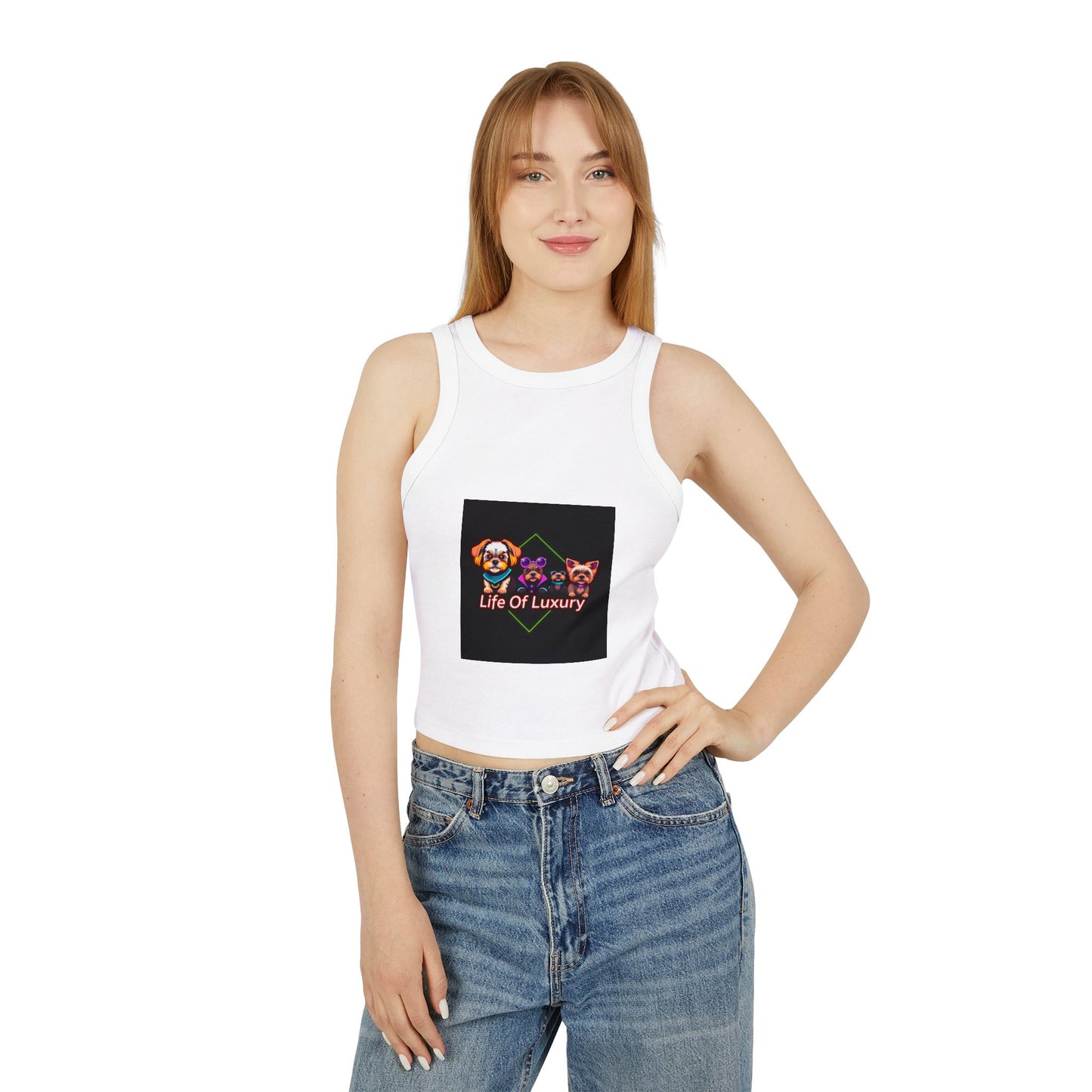 Life Of Luxury Dog-Themed Women's Micro Rib Racer Tank Top, Cute Pet Lover Apparel, Summer Fashion, Gift for Dog Moms, Casual Outfit