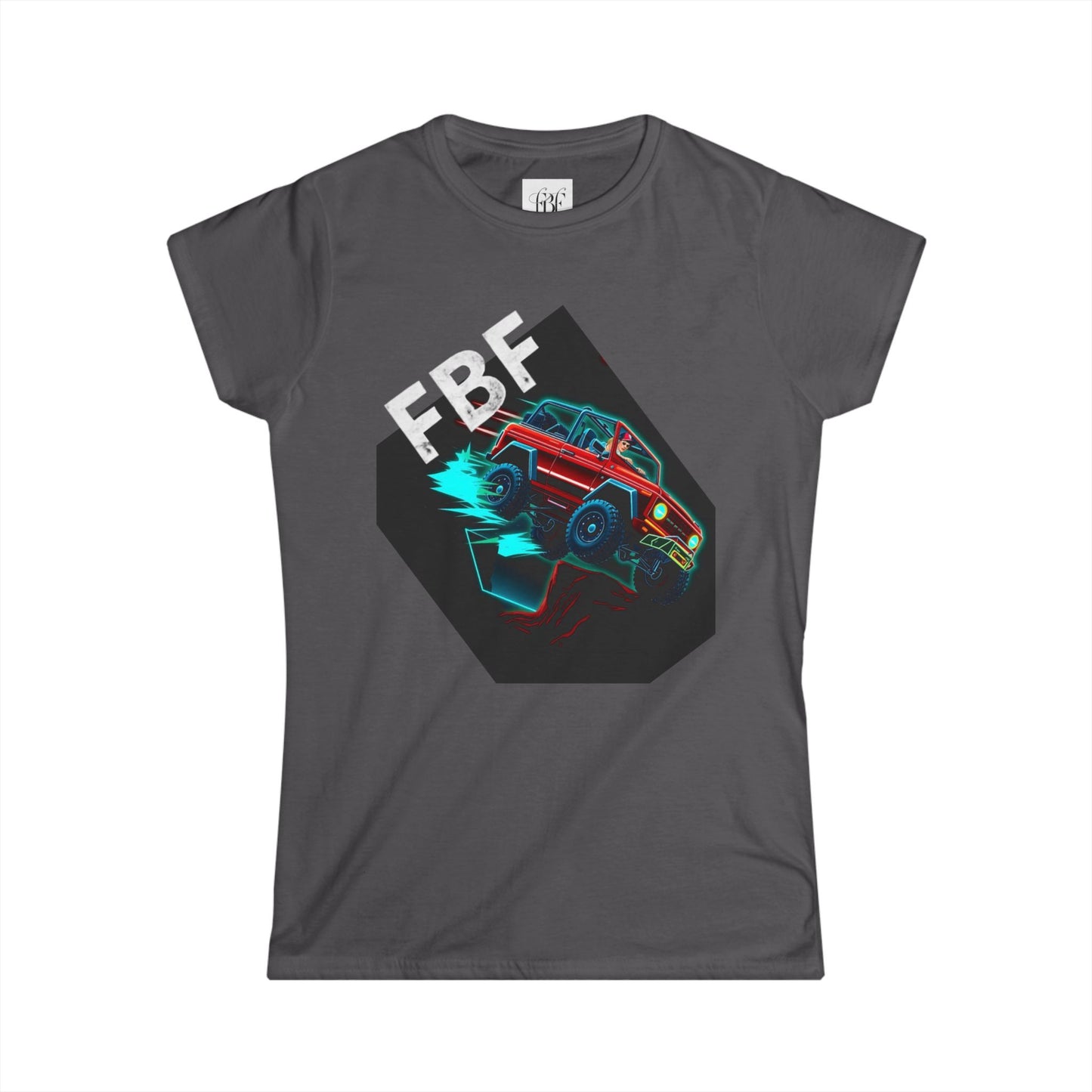Retro Rally Women's Tee — Neon Muscle Car Graphic (Heart Back Print)