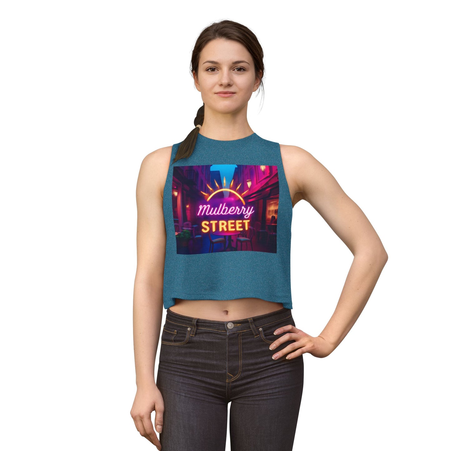 Mulberry Street Neon Crop Top — Vintage Nightlife Graphic Tank