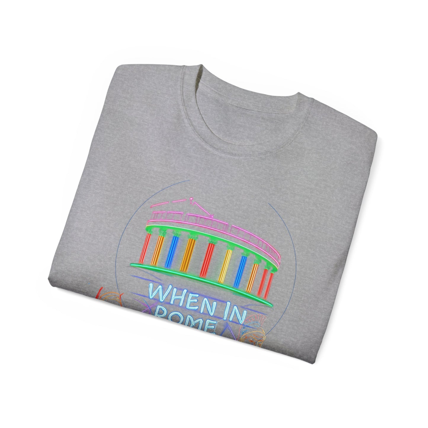 When in Rome Neon Graphic Tee - Roman Gladiator & Colosseum Vintage Style