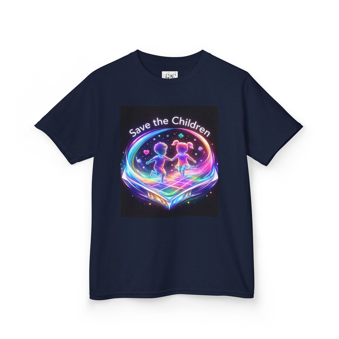 Kids Tee — 'Save the Children' Neon Rainbow Charity Design
