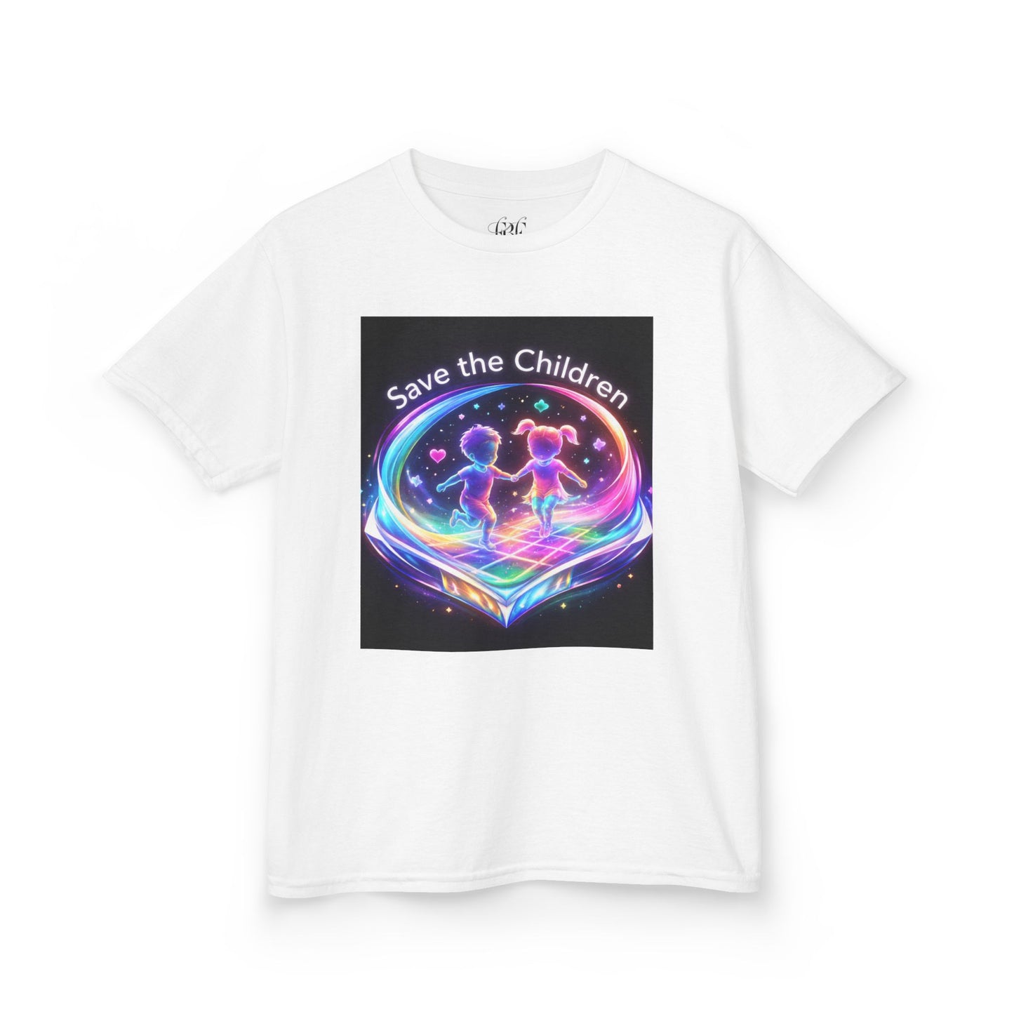 Kids Tee — 'Save the Children' Neon Rainbow Charity Design