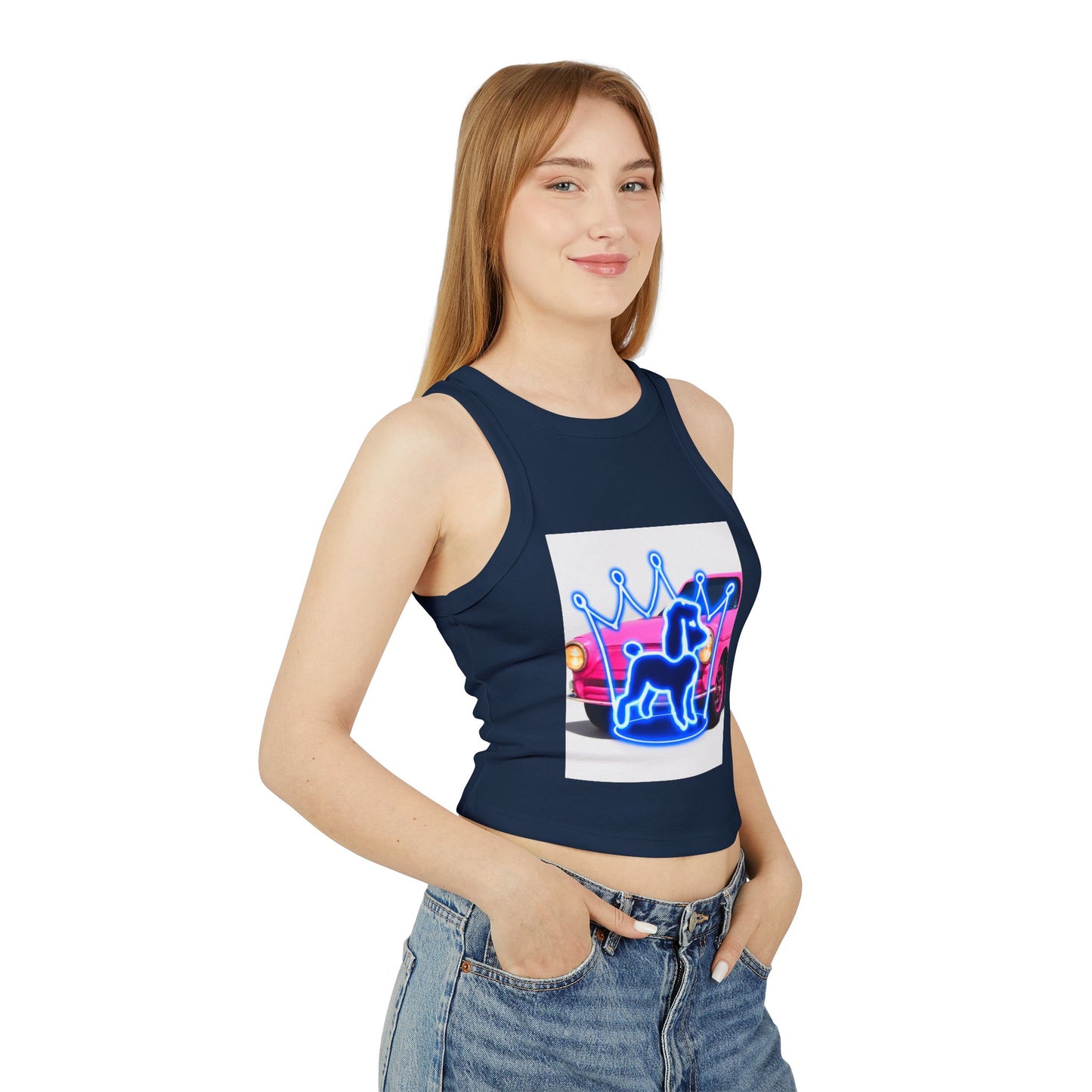 Neon Crowned Dog Racer Tank Top | Women's Casual Wear, Summer Clothing, Beach Gear, Animal Lover Gift, Fashion Statement