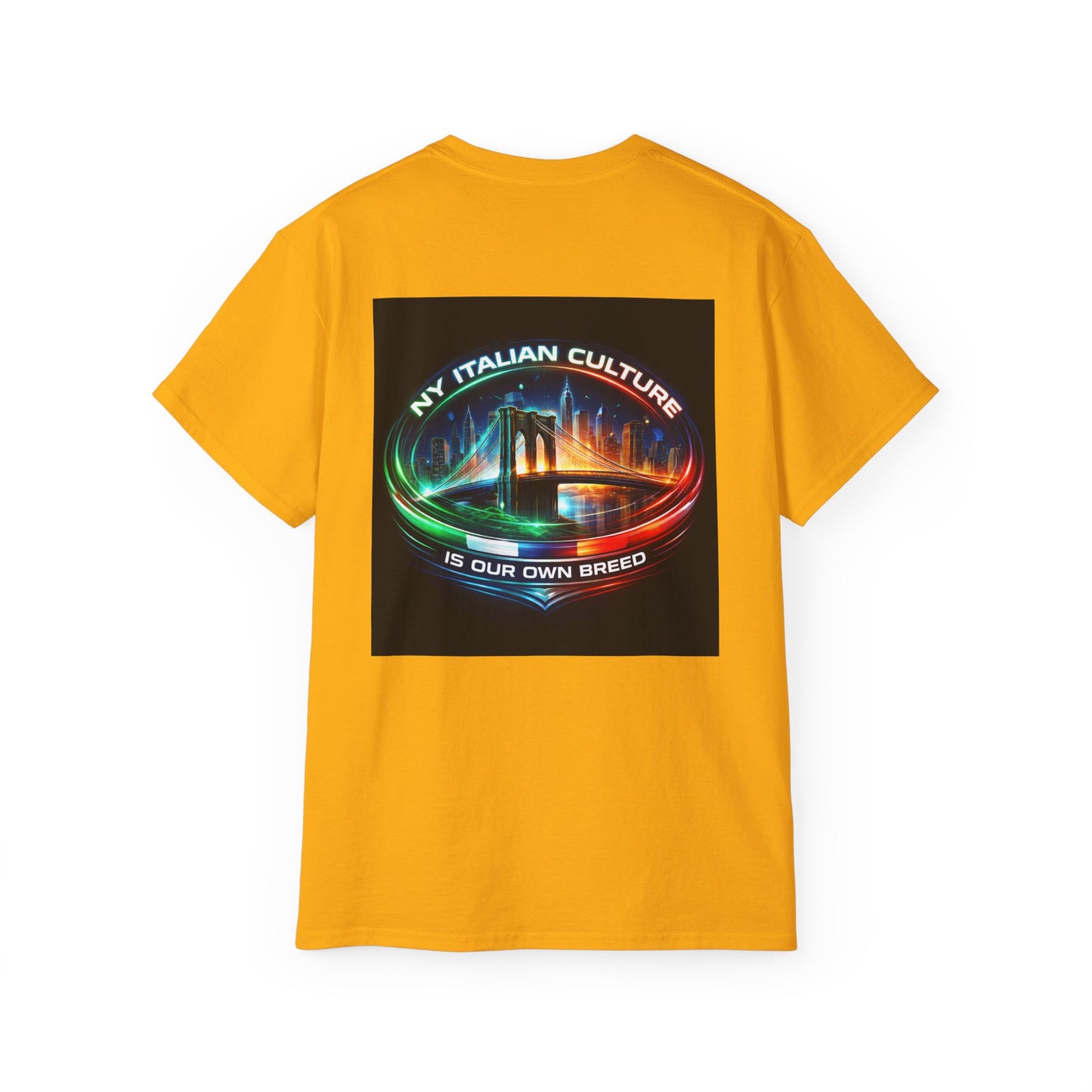 NY Italian Culture T‑Shirt — Retro Neon Brooklyn Bridge Graphic