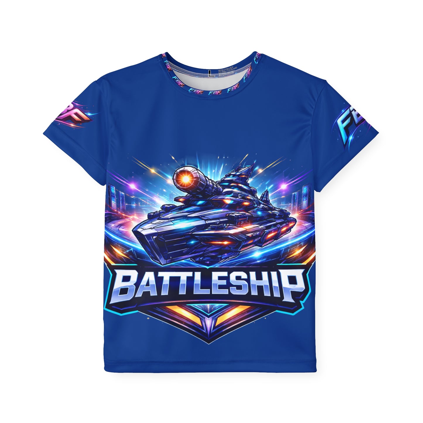 Kids Battleship Graphic Jersey — Neon Tank Gamer Tee (All-Over Print)