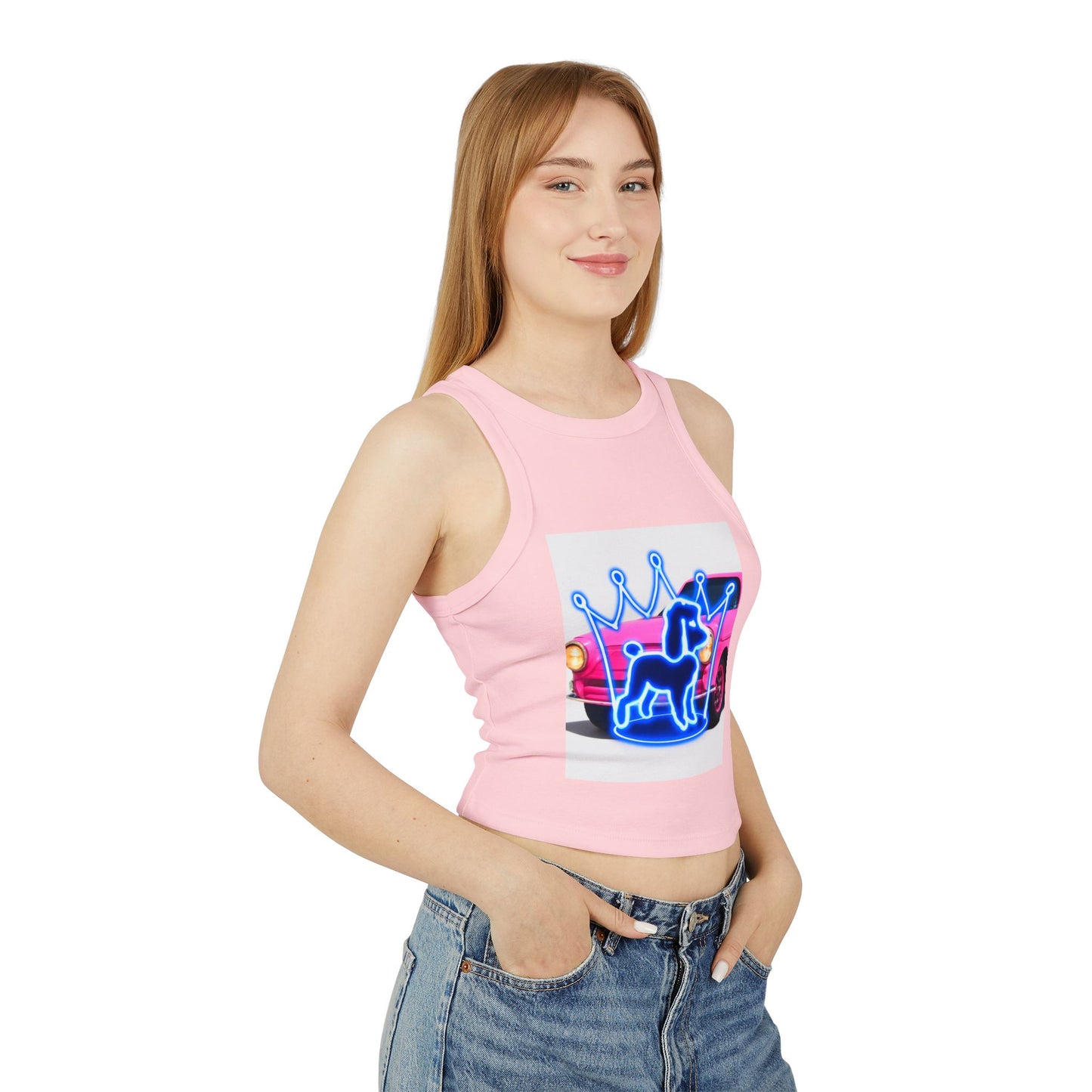 Neon Crowned Dog Racer Tank Top | Women's Casual Wear, Summer Clothing, Beach Gear, Animal Lover Gift, Fashion Statement