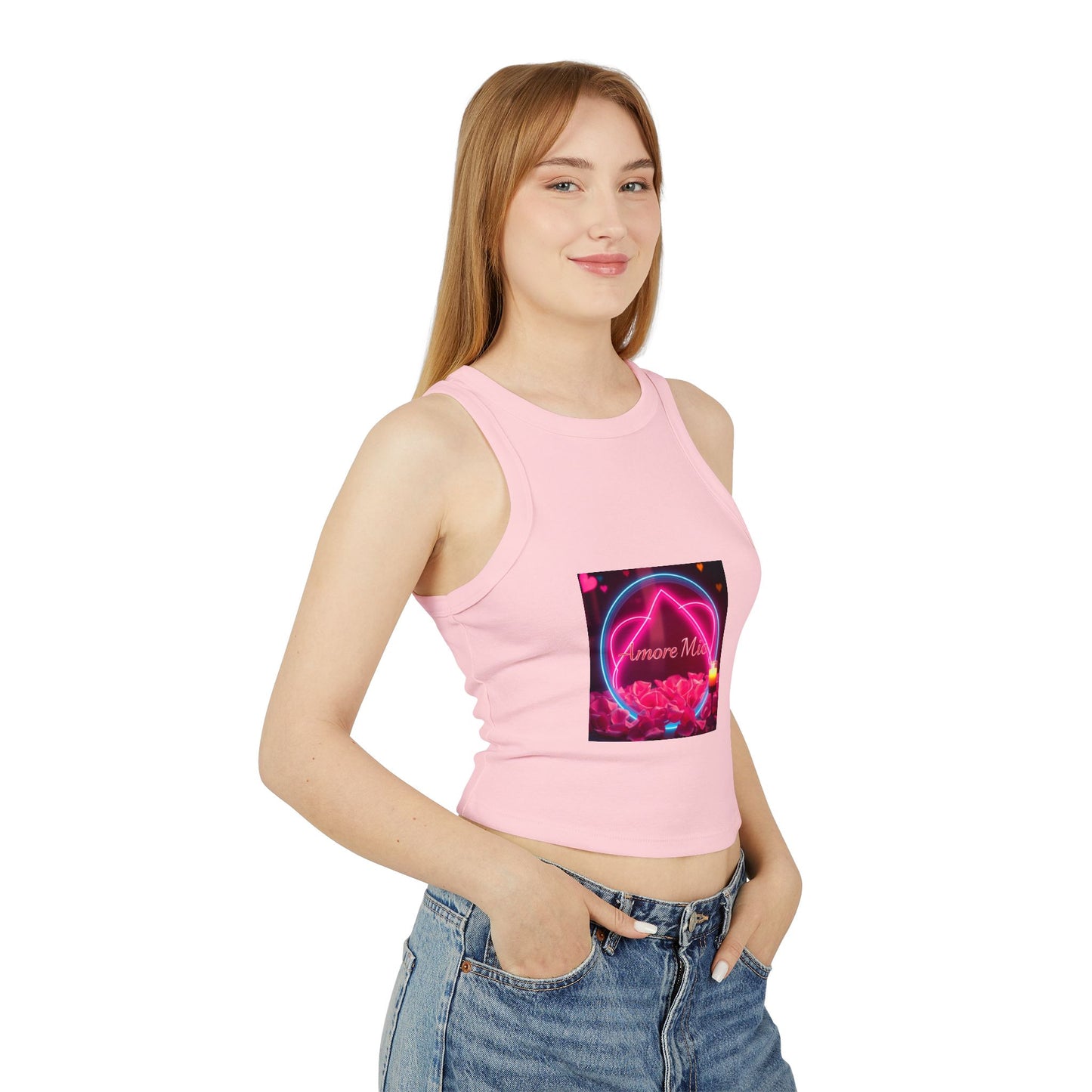 Romantic Graphic Racerback Tank, Cute Summer Top, Feminine Casual Wear, Heart Design, Gift for Her