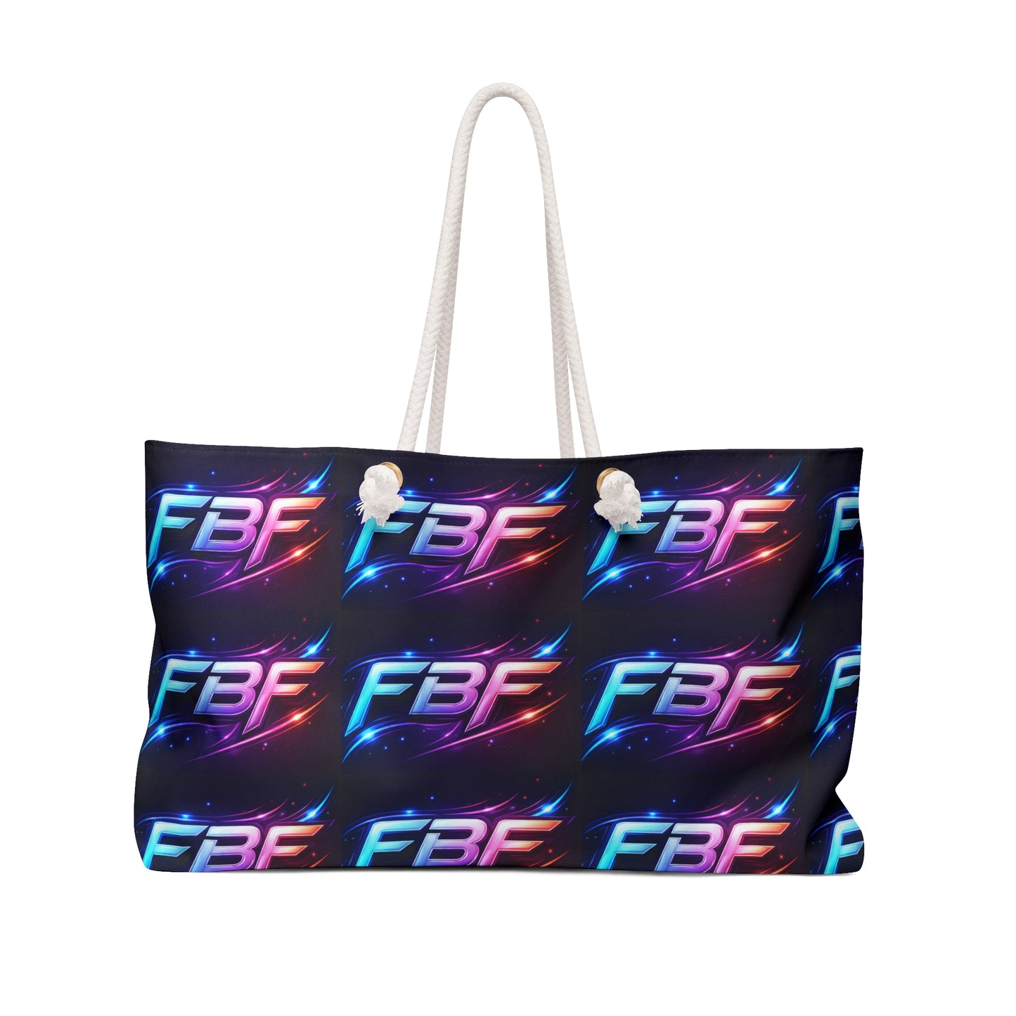 FBF Neon Logo Weekender Bag — Retro Futuristic Travel Tote