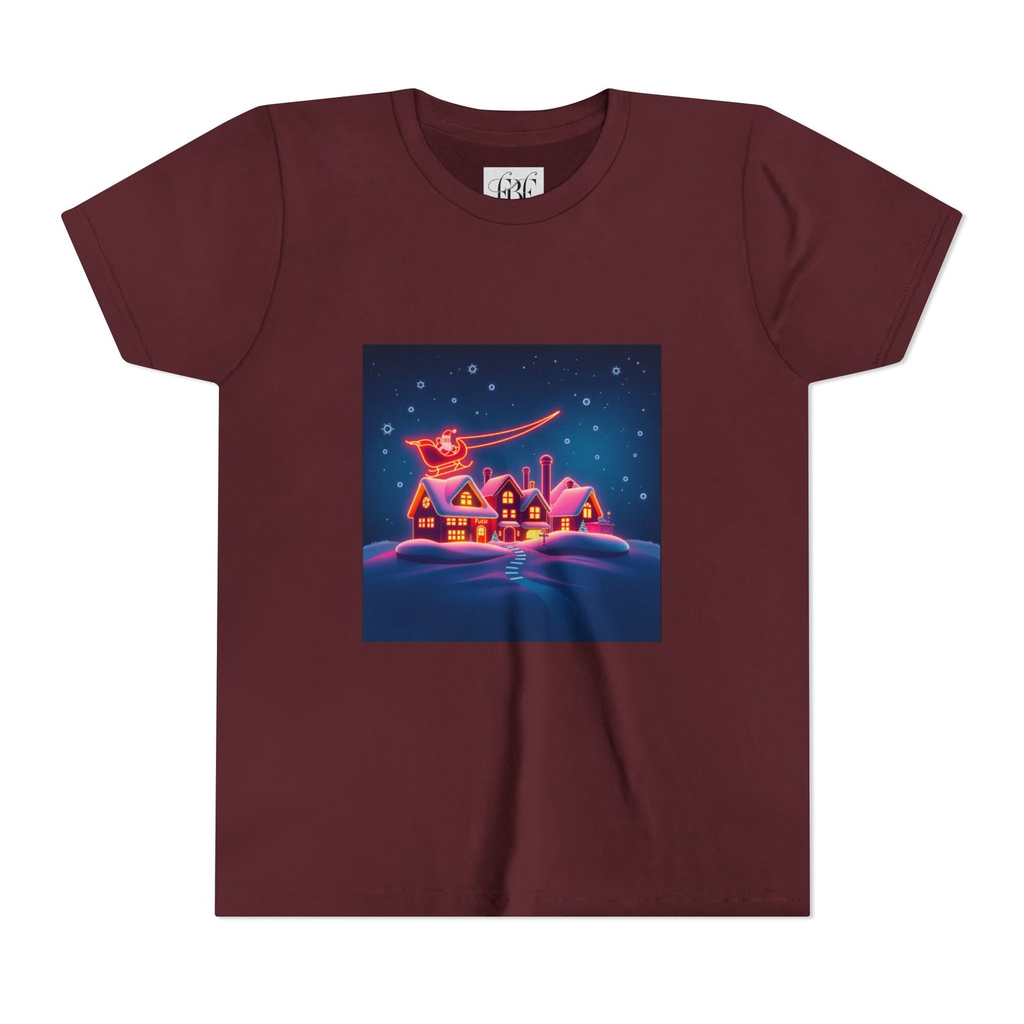 Neon Winter Village Youth Tee — Magical Snowy Night Kids T-Shirt