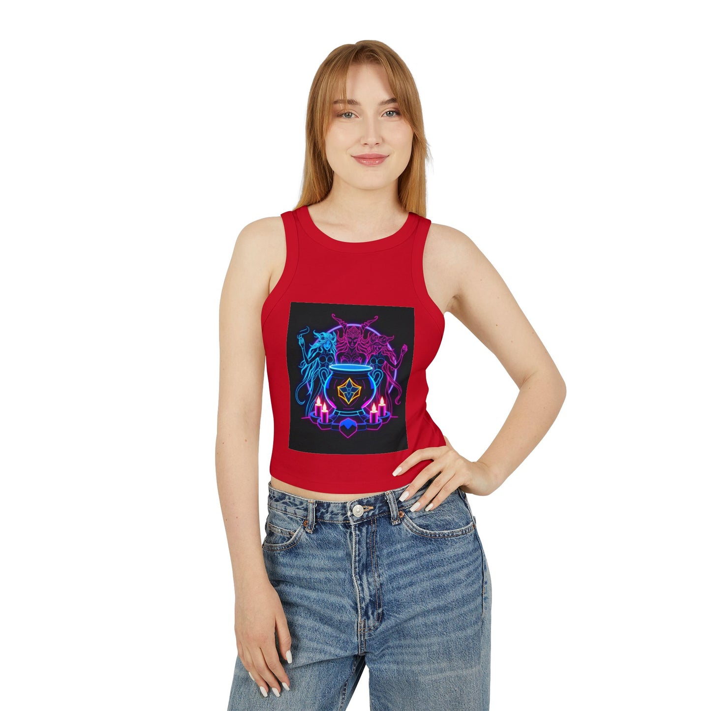 Witchy Neon Cauldron Tank Top - Occult Retro Graphic Racerback