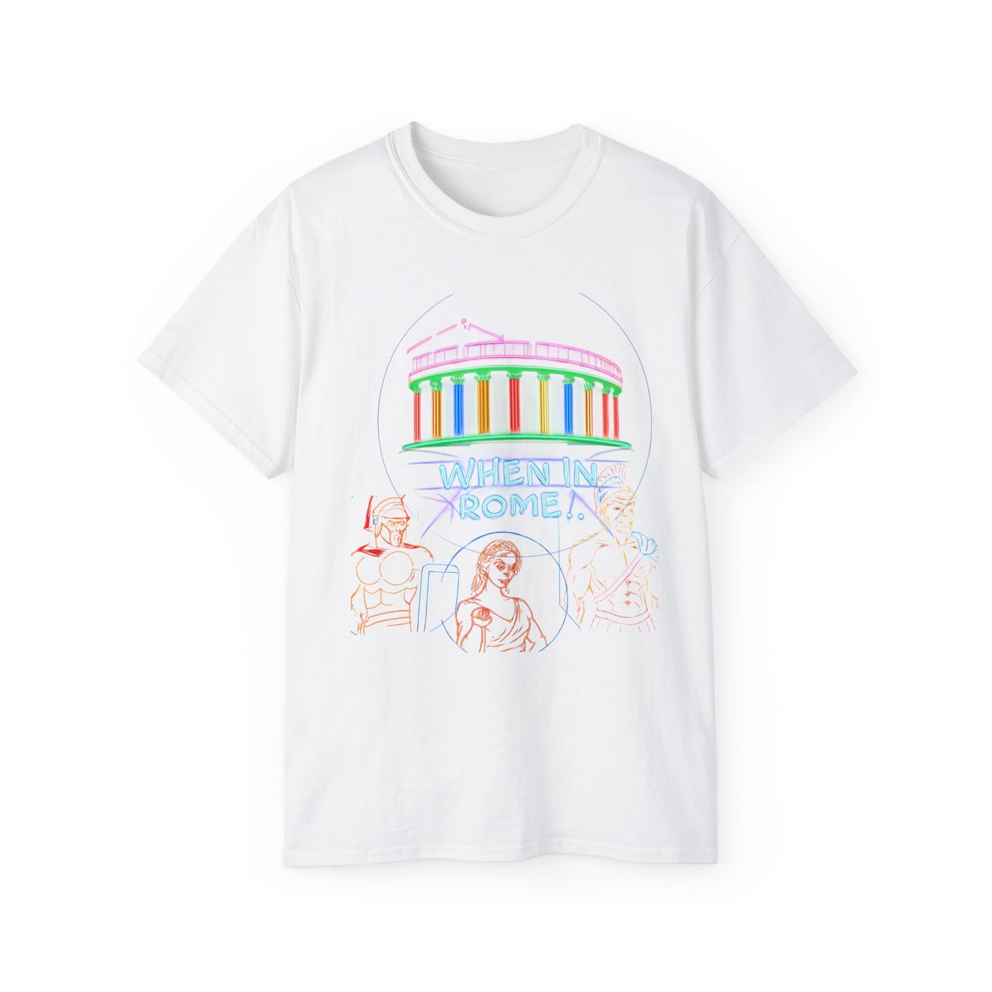 When in Rome Neon Graphic Tee - Roman Gladiator & Colosseum Vintage Style