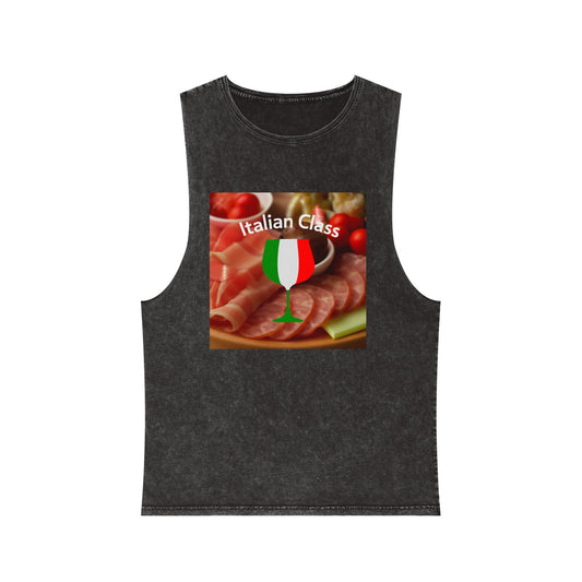 Italian Class Unisex Stonewash Tank Top | Casual Summer Wear, Gift for Food Lovers, BBQ Attire, Vacation Apparel, Culinary Humor