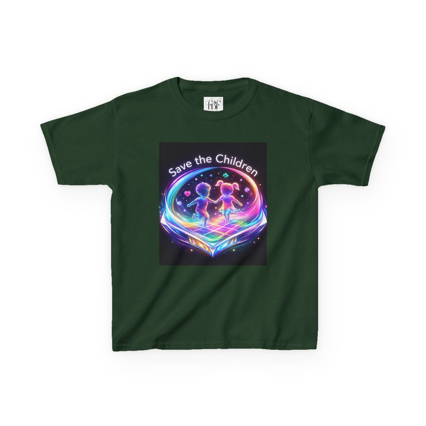 Kids Tee — 'Save the Children' Neon Rainbow Charity Design