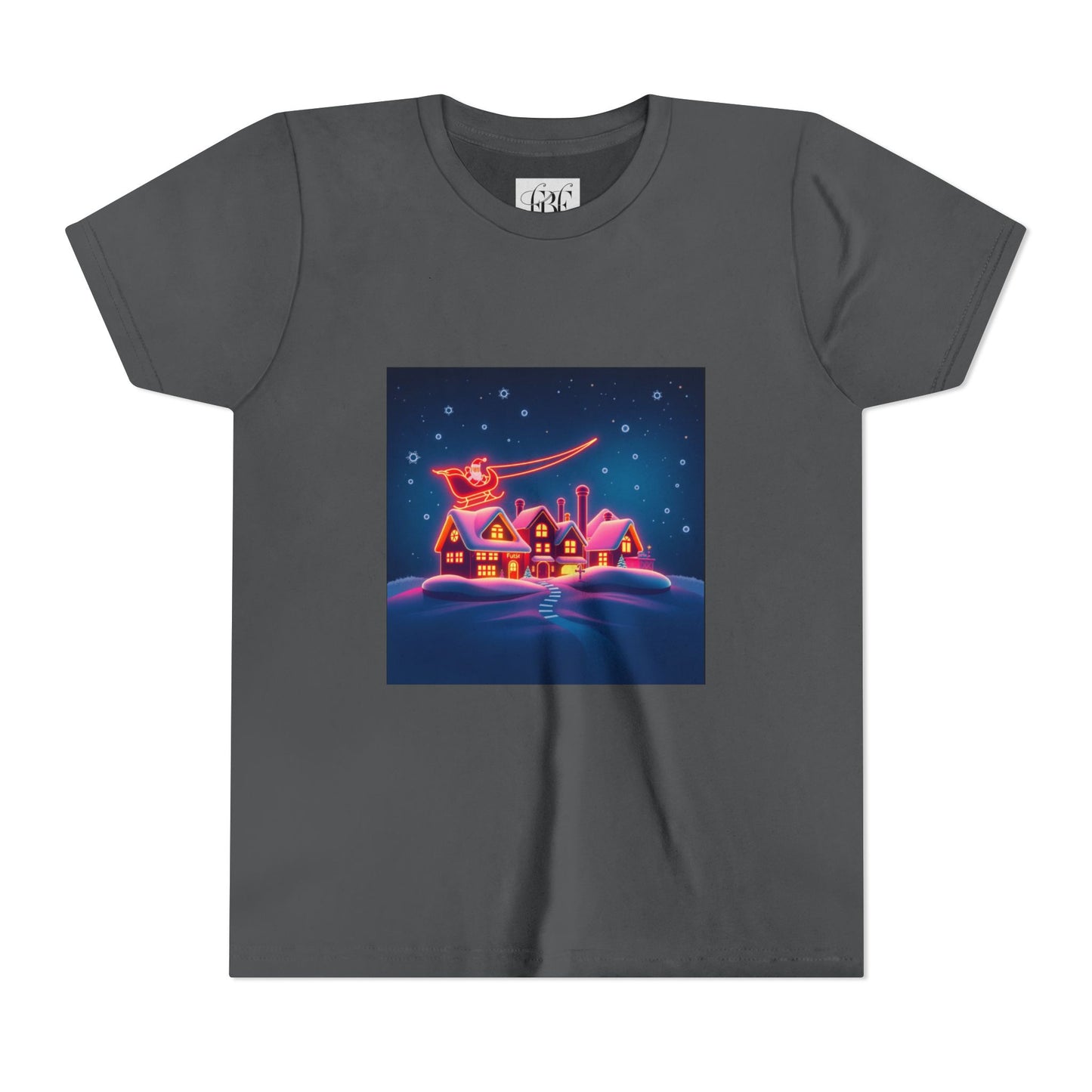 Neon Winter Village Youth Tee — Magical Snowy Night Kids T-Shirt