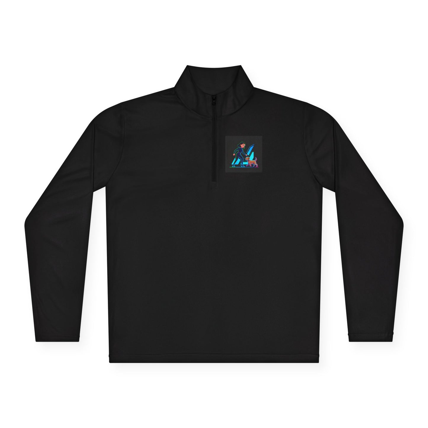 GiGi Logo Quarter-Zip Pullover — Neon Retro Dog Walker Design