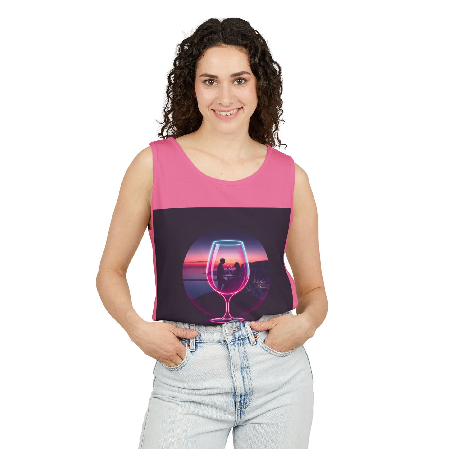 Sunset Vibes Tank Top, Casual Summer Wear, Beach Apparel, Wine Lover Gift, Travel Fashion