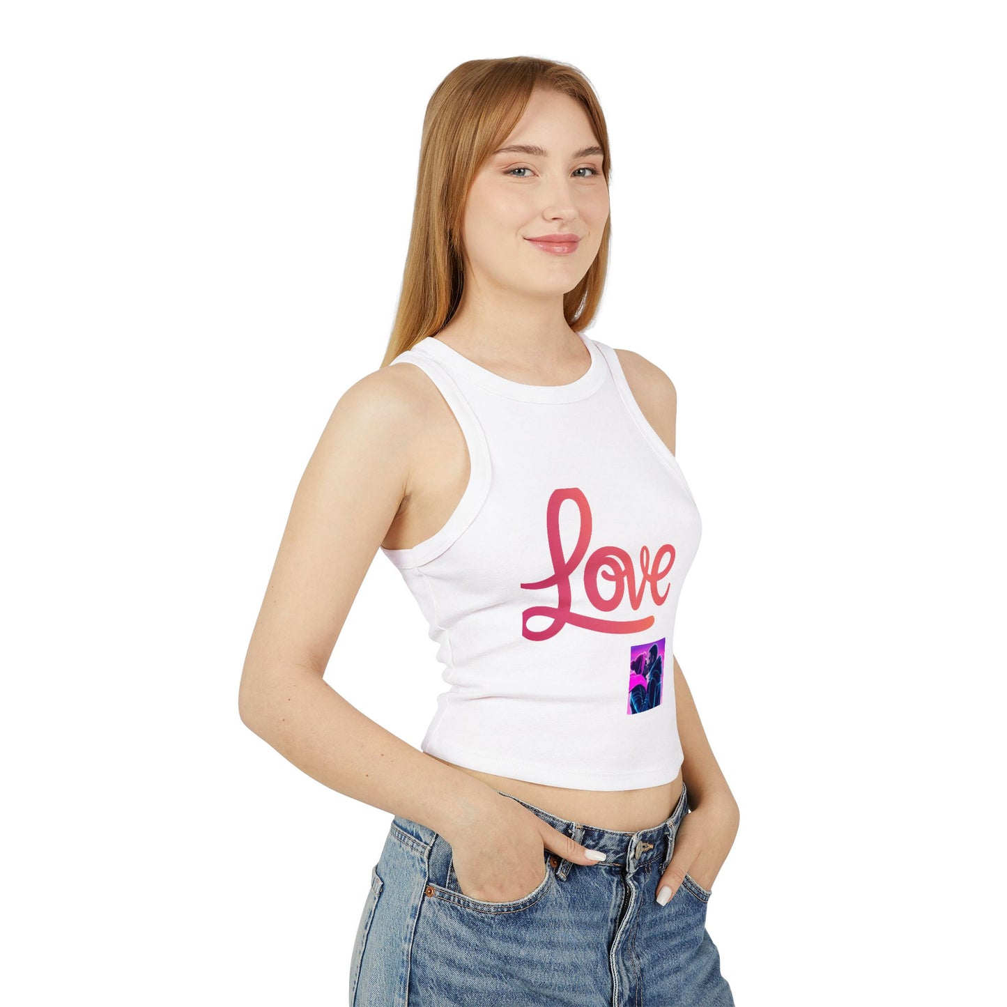 Love Neon Couple Racer Tank Top — Retro Vaporwave Valentine Crop