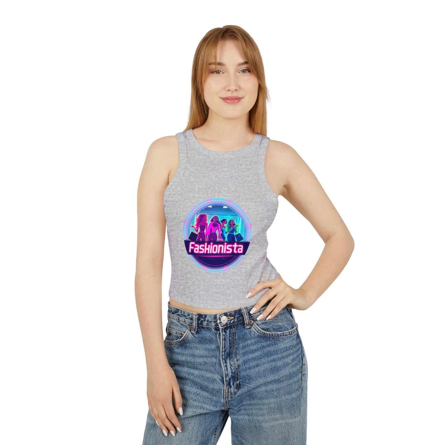 Trendy Women’s Racer Tank Top - Fashionista & Future Design, Stylish Summer Wear, Casual Fit, Festival Outfit, Gift for Her