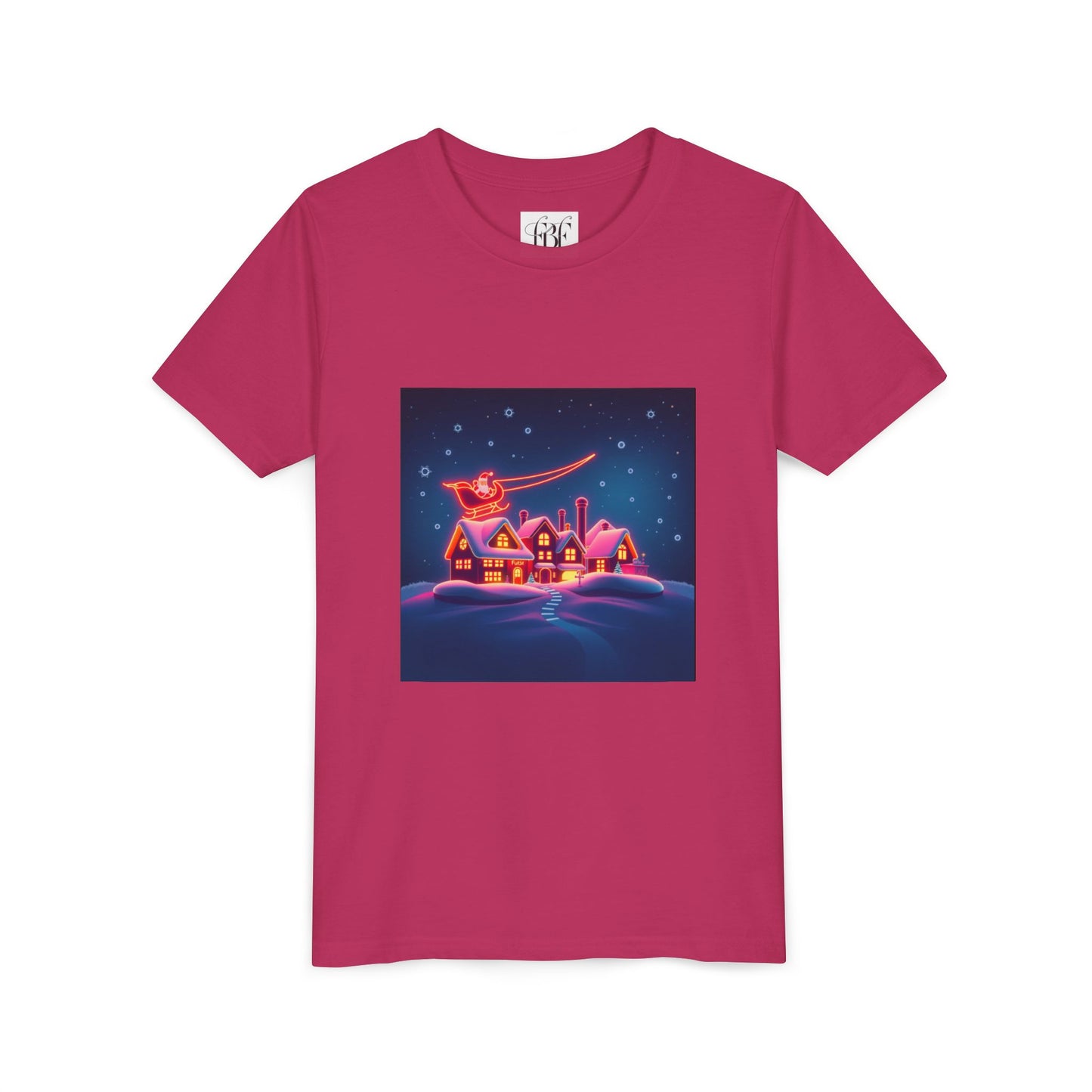 Neon Winter Village Youth Tee — Magical Snowy Night Kids T-Shirt