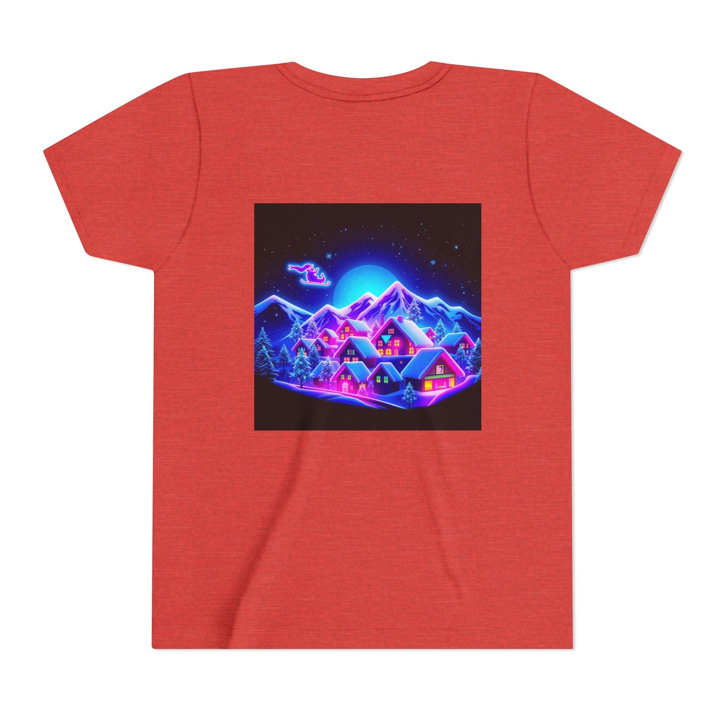 Neon Winter Village Youth Tee — Magical Snowy Night Kids T-Shirt