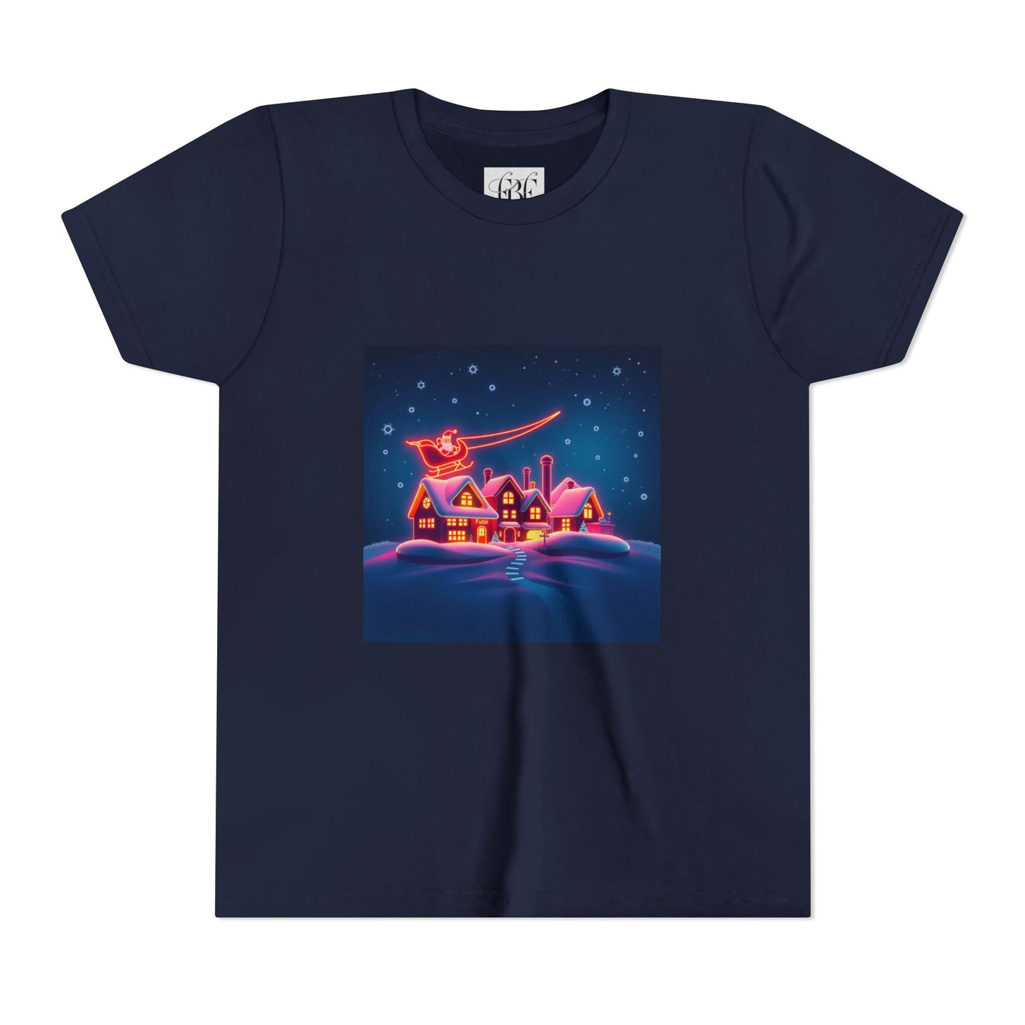 Neon Winter Village Youth Tee — Magical Snowy Night Kids T-Shirt
