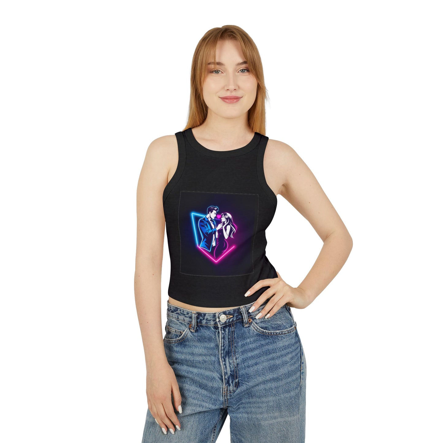 Neon Love Graphic Tank Top, Women's Racerback Shirt, Perfect for Date Night, Festival Wear, Summer Style, Valentine's Day Gift