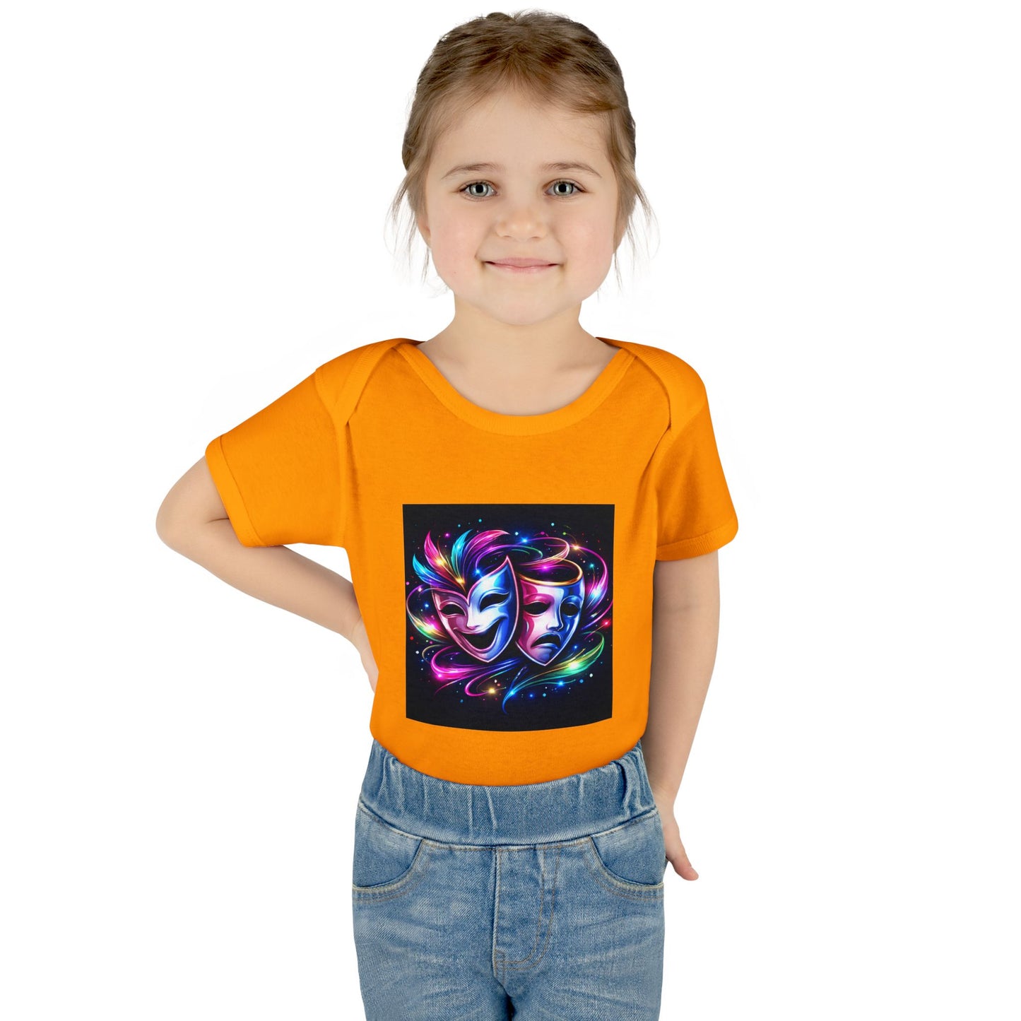 Neon Theatre Masks Infant Bodysuit — Colorful Drama Baby Onesie