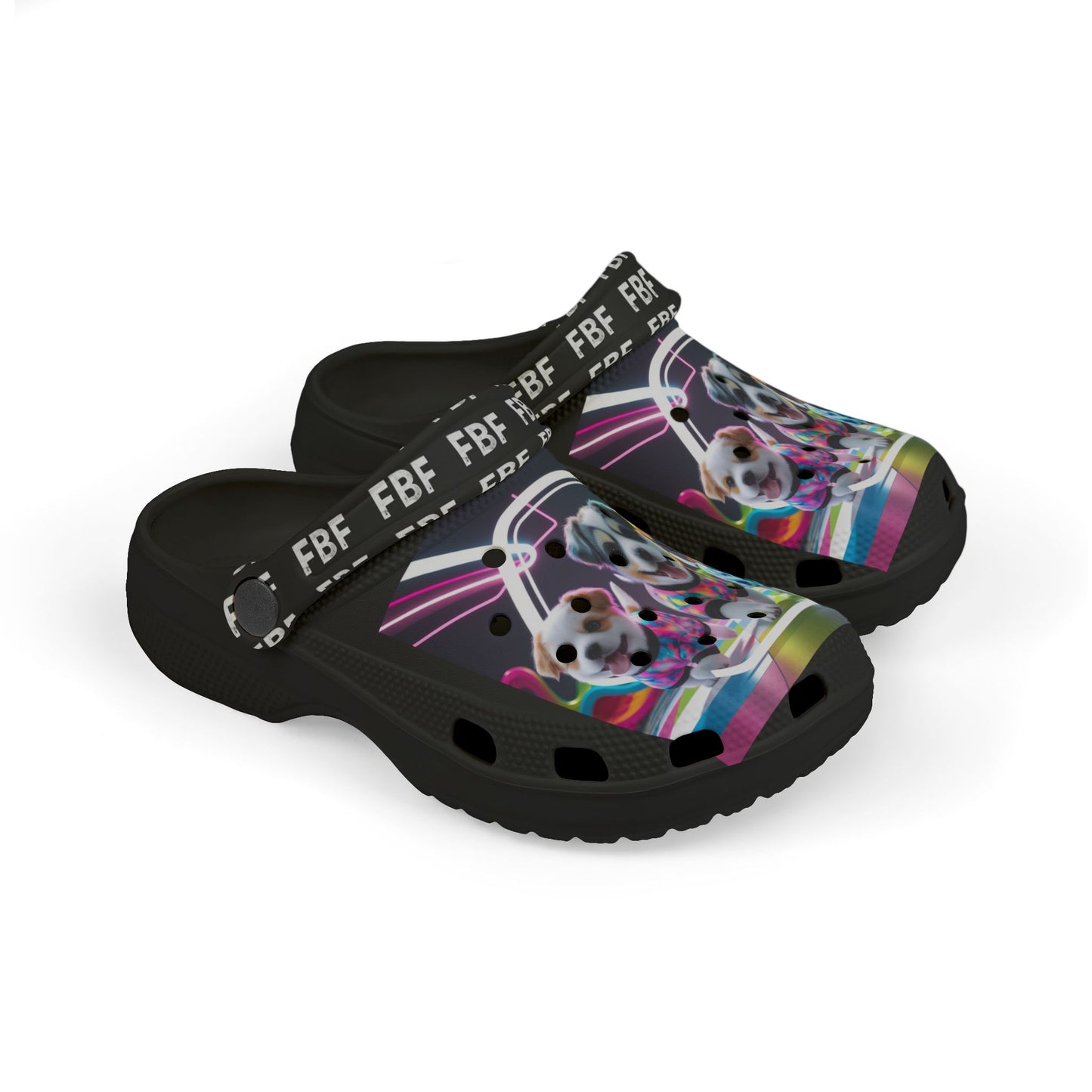 Kids' Fun Neon Clogs with AOP Design