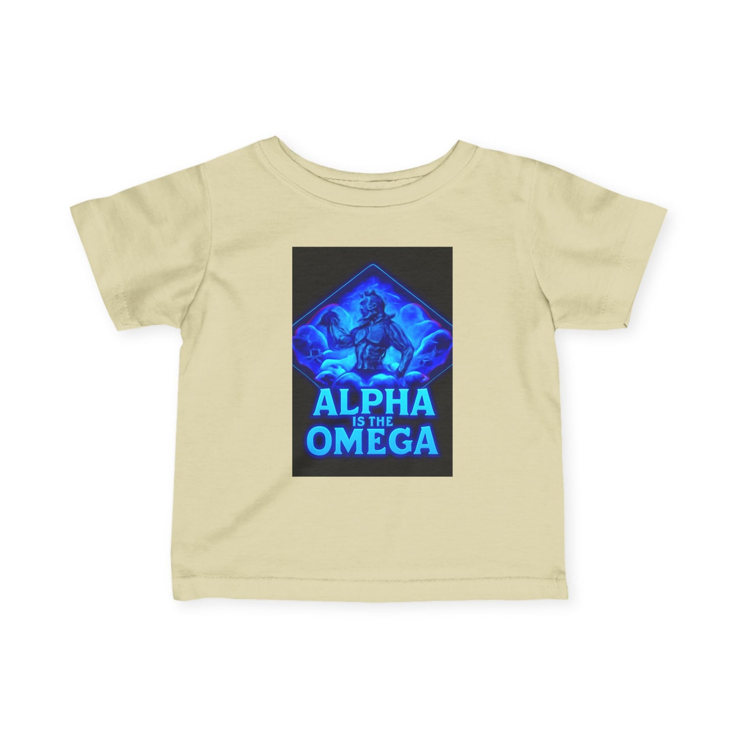 Infant Tee — "Alpha Is the Omega" Neon Christian Baby Shirt