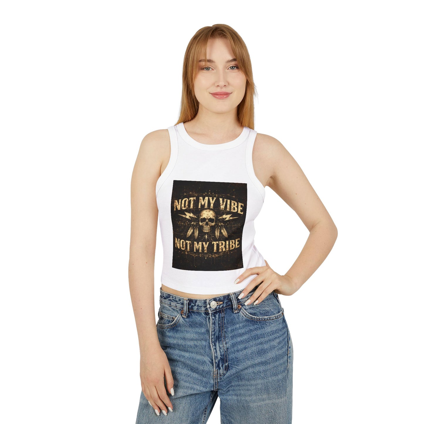 Not My Vibe Not My Tribe Skull Tank — Women's Edgy Graphic Racer Tank